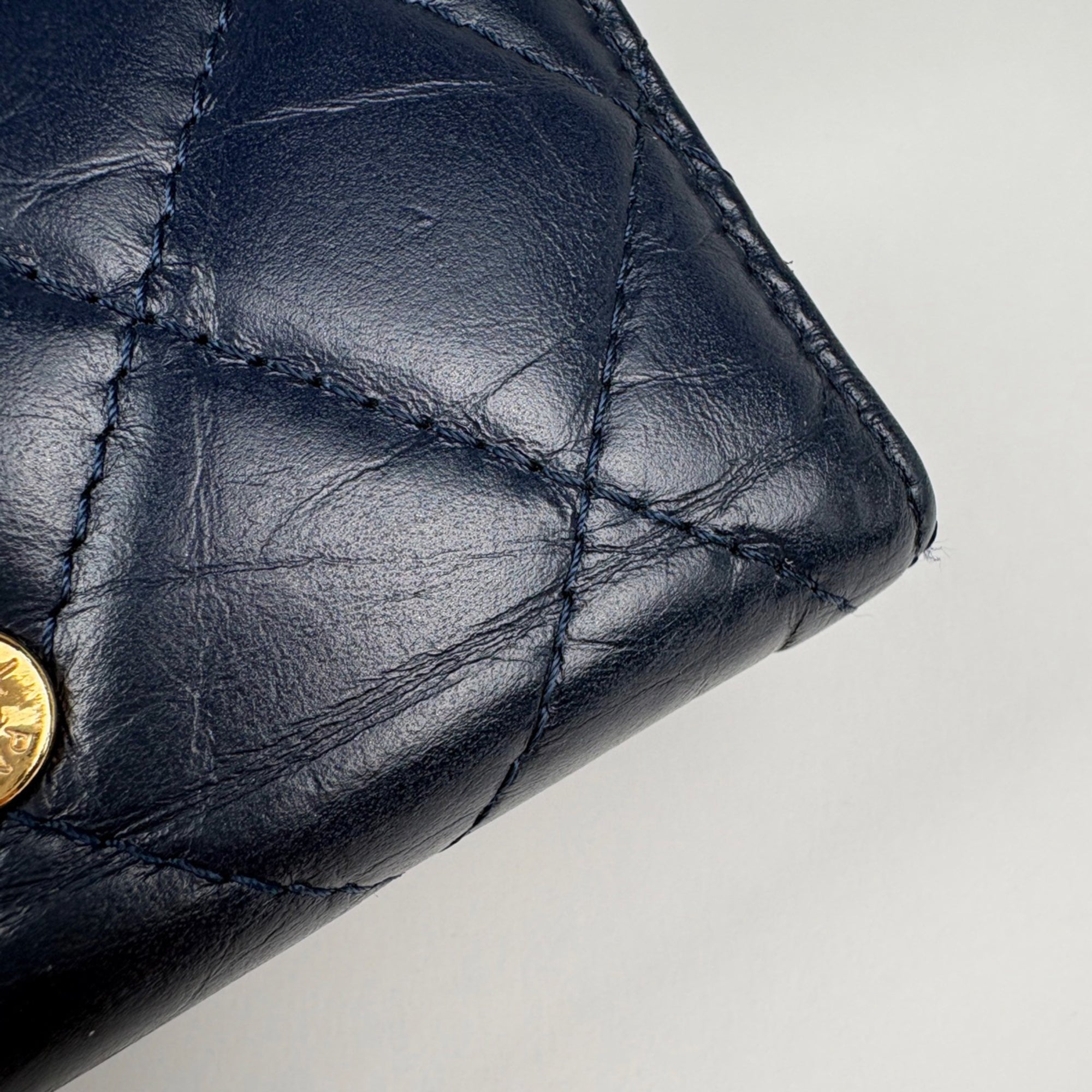 Chanel Navy Leather Wallet (Tri-Fold) (Pre-Owned)