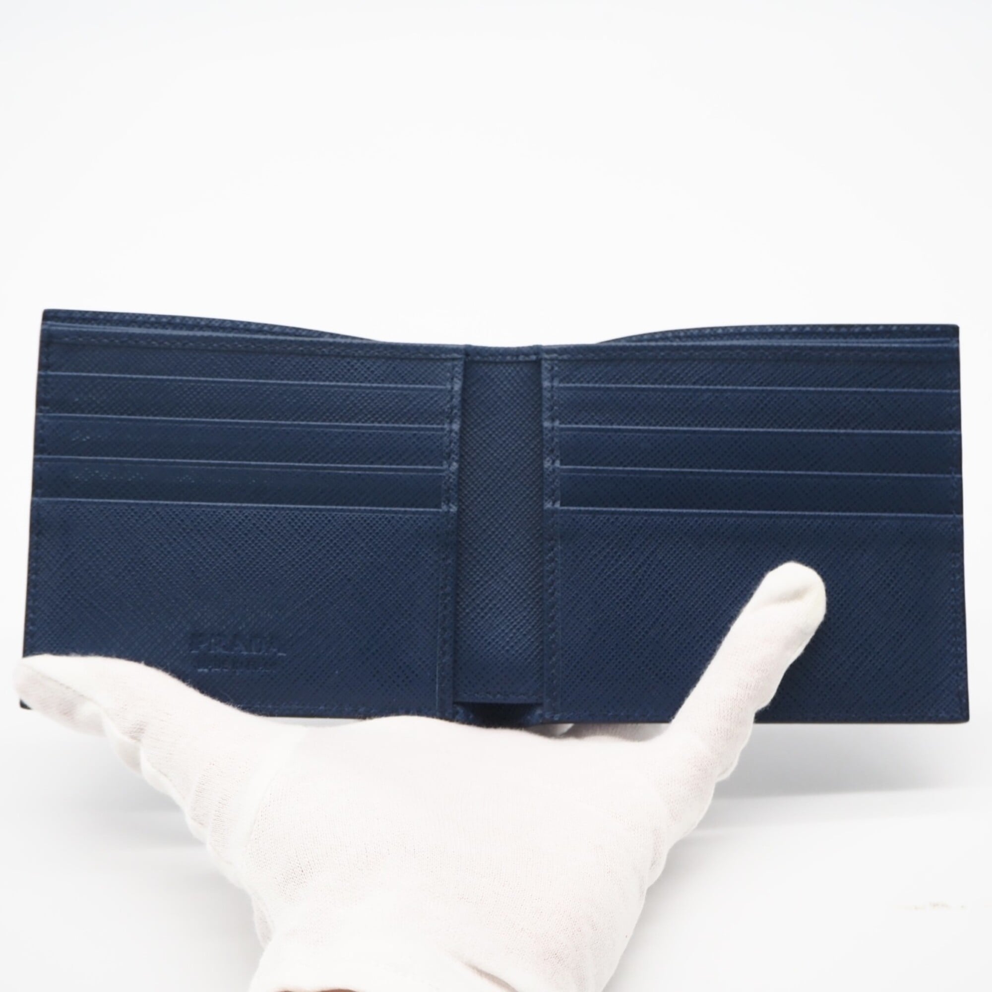 Prada Saffiano Blue Leather Bill Wallet (Bi-Fold) (Pre-Owned)