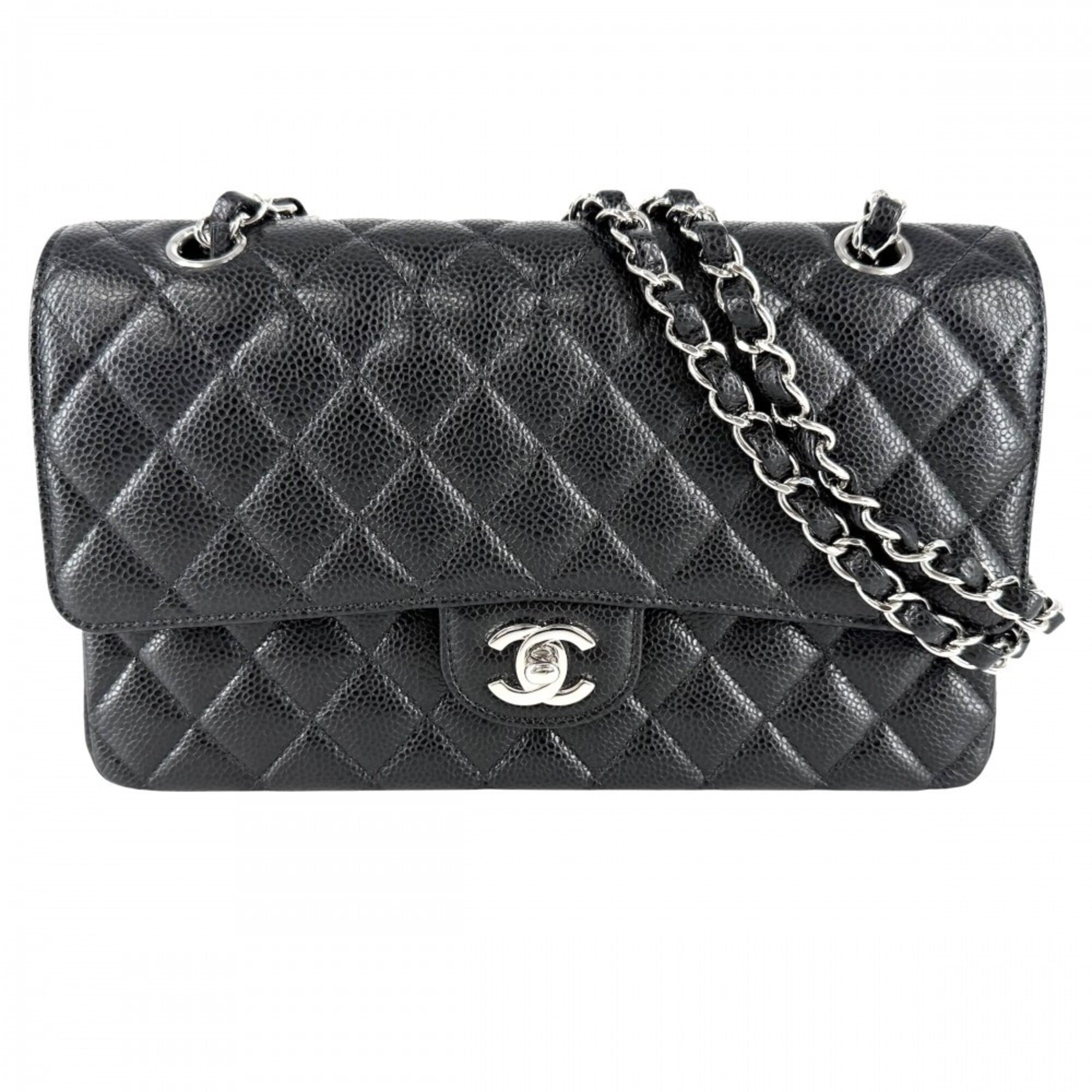 Chanel Black White Grained Calfskin Shoulder Bag (Pre-Owned)