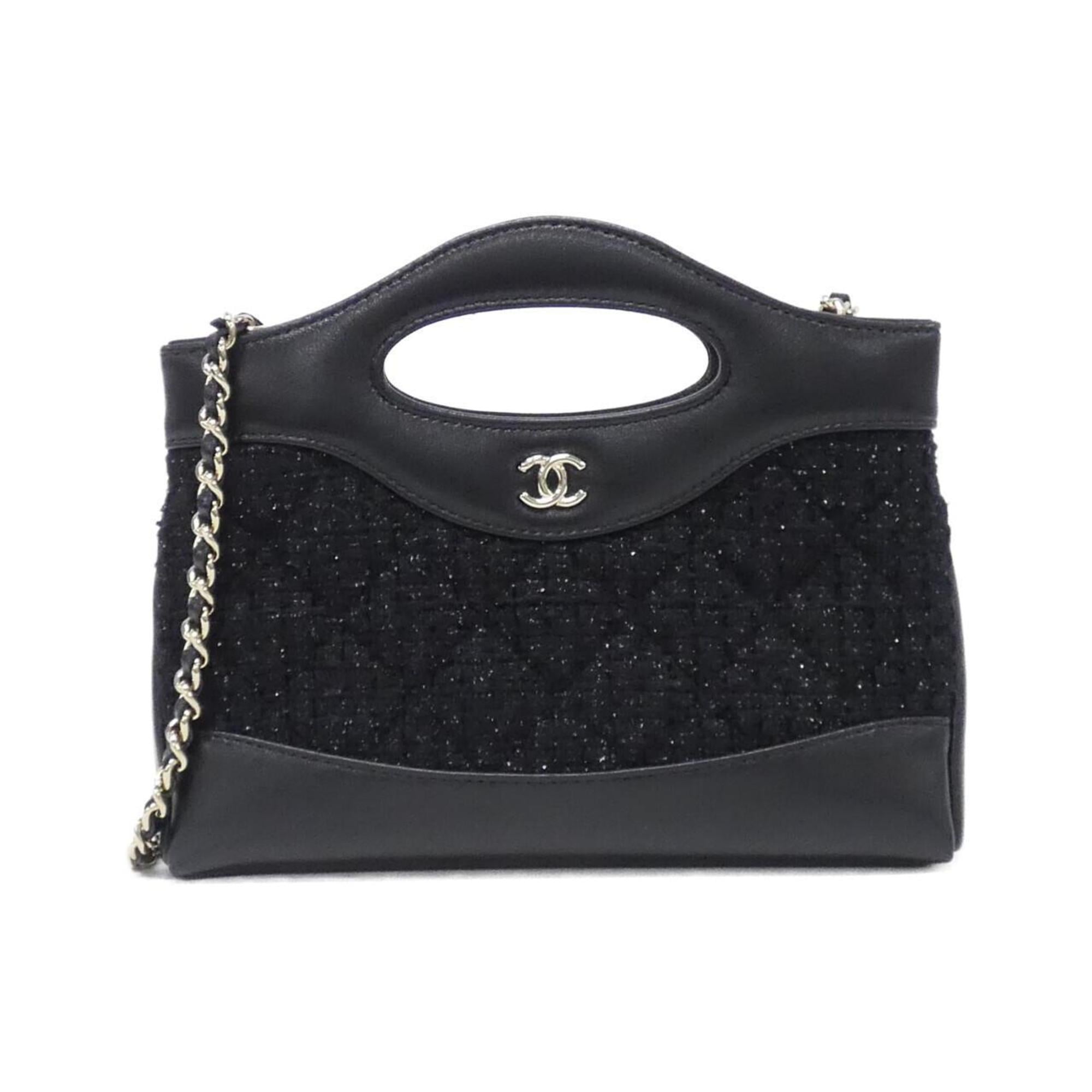 Chanel Black Cotton Leather Handbag (Pre-Owned)