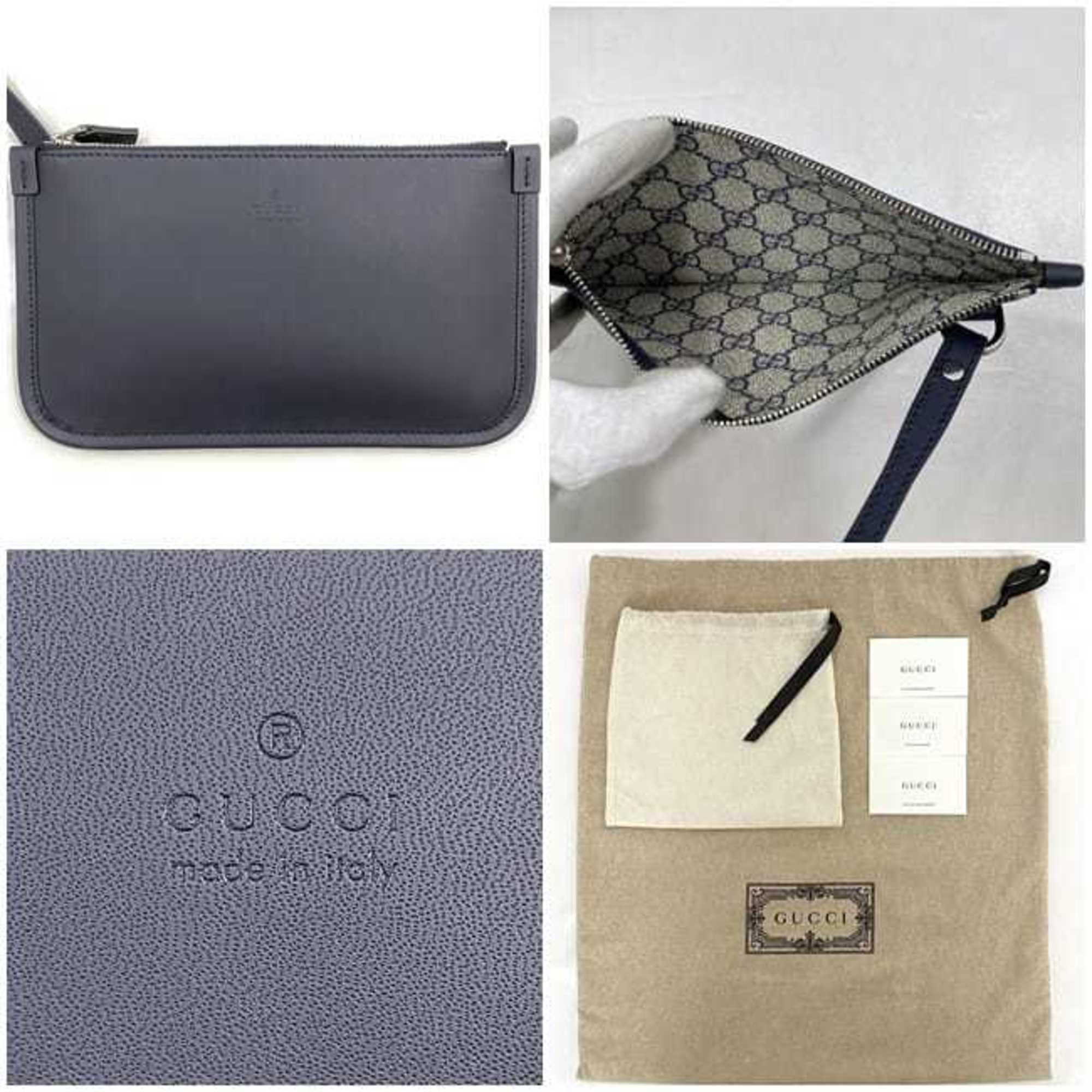 Gucci Beige Navy Canvas Leather Handbag Shoulder Bag Tote Bag (Pre-Owned)