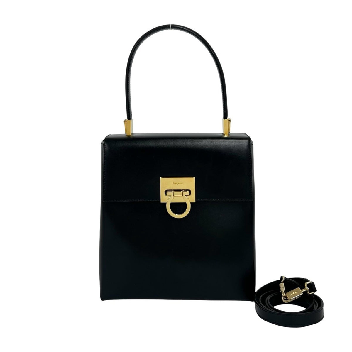 Salvatore Ferragamo Black Leather Handbag Shoulder Bag (Pre-Owned)
