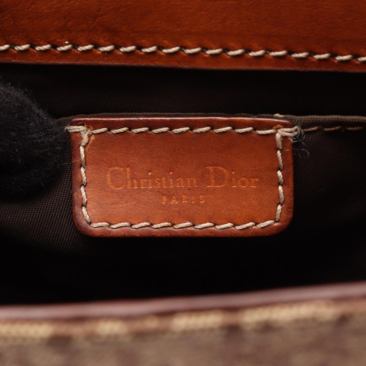 Christian Dior Beige Brown Canvas Leather Handbag Shoulder Bag (Pre-Owned)