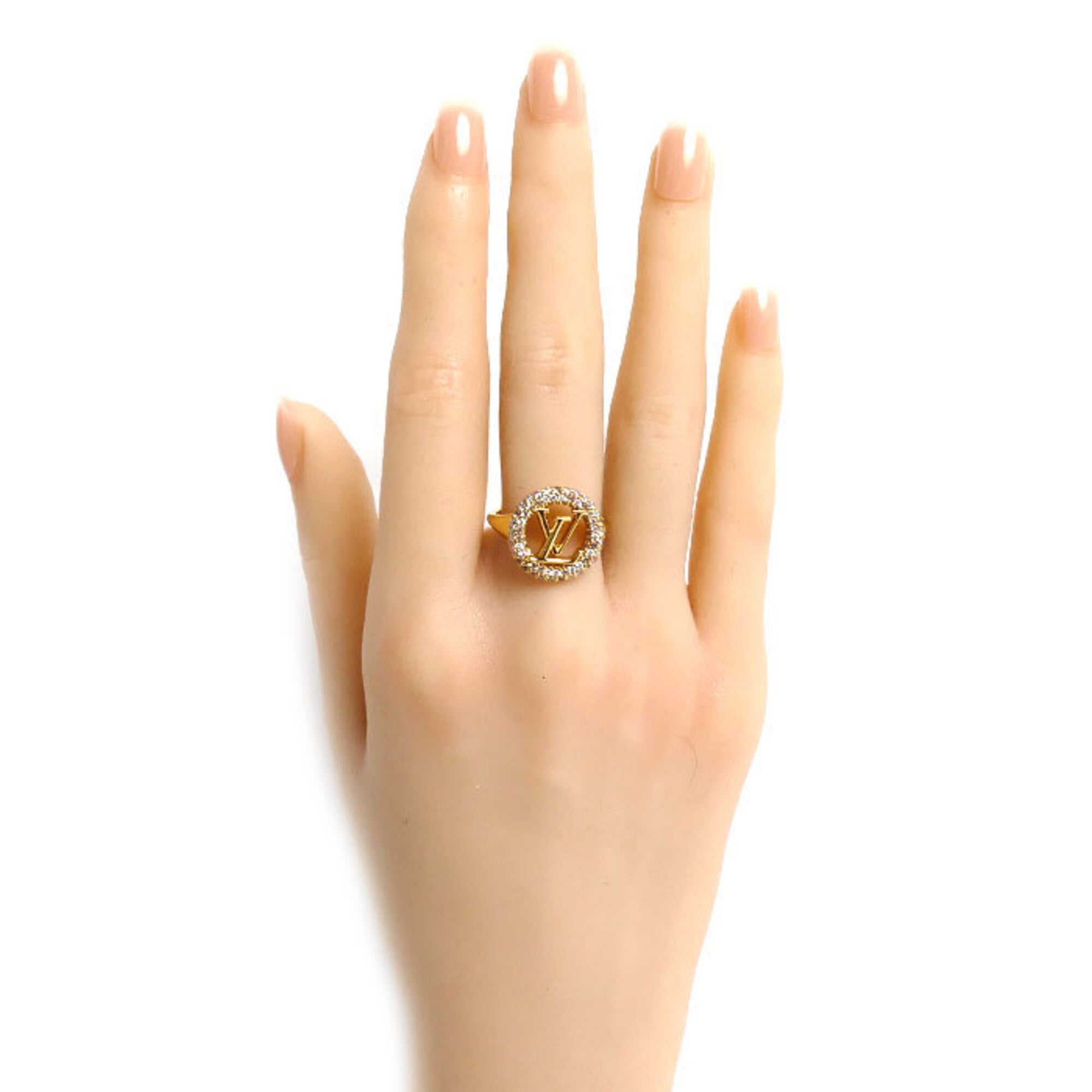 Louis Vuitton Gold Gold Plating Rhinestone Band Ring (Pre-Owned)