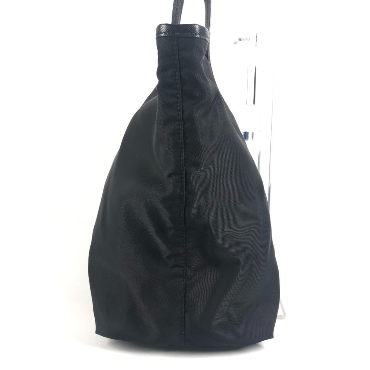 Prada Black Blue Leather Nylon Shoulder Bag Tote Bag (Pre-Owned)