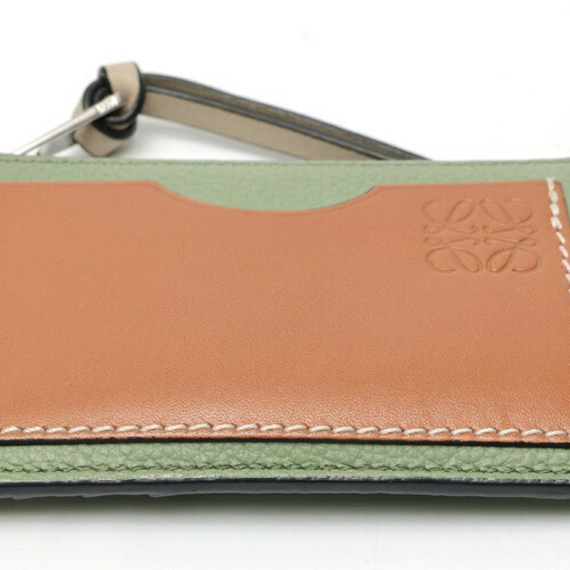Loewe Brown Green Leather Coin Purse/Coin Case (Pre-Owned)