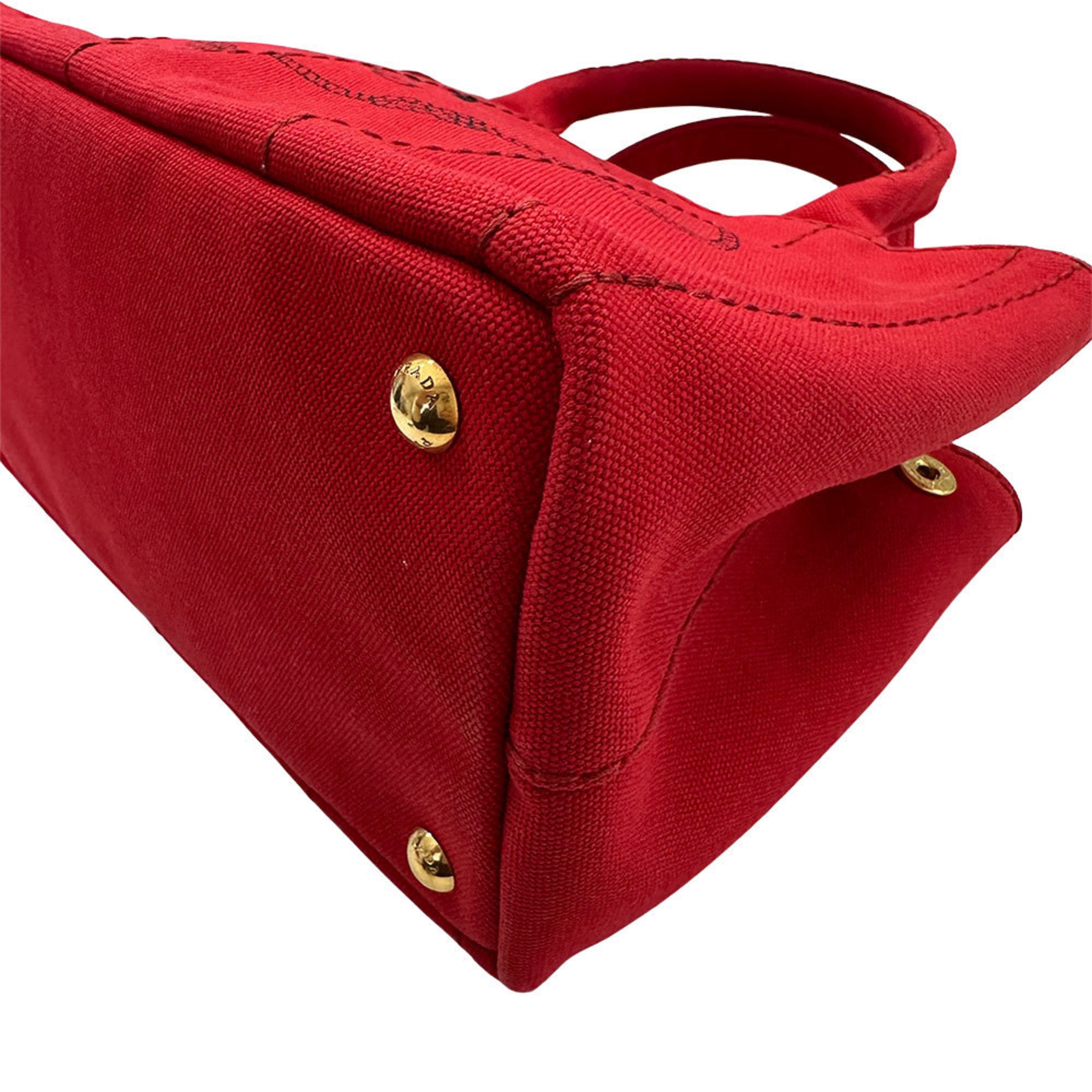 Prada Red Color Canvas Handbag Shoulder Bag (Pre-Owned)