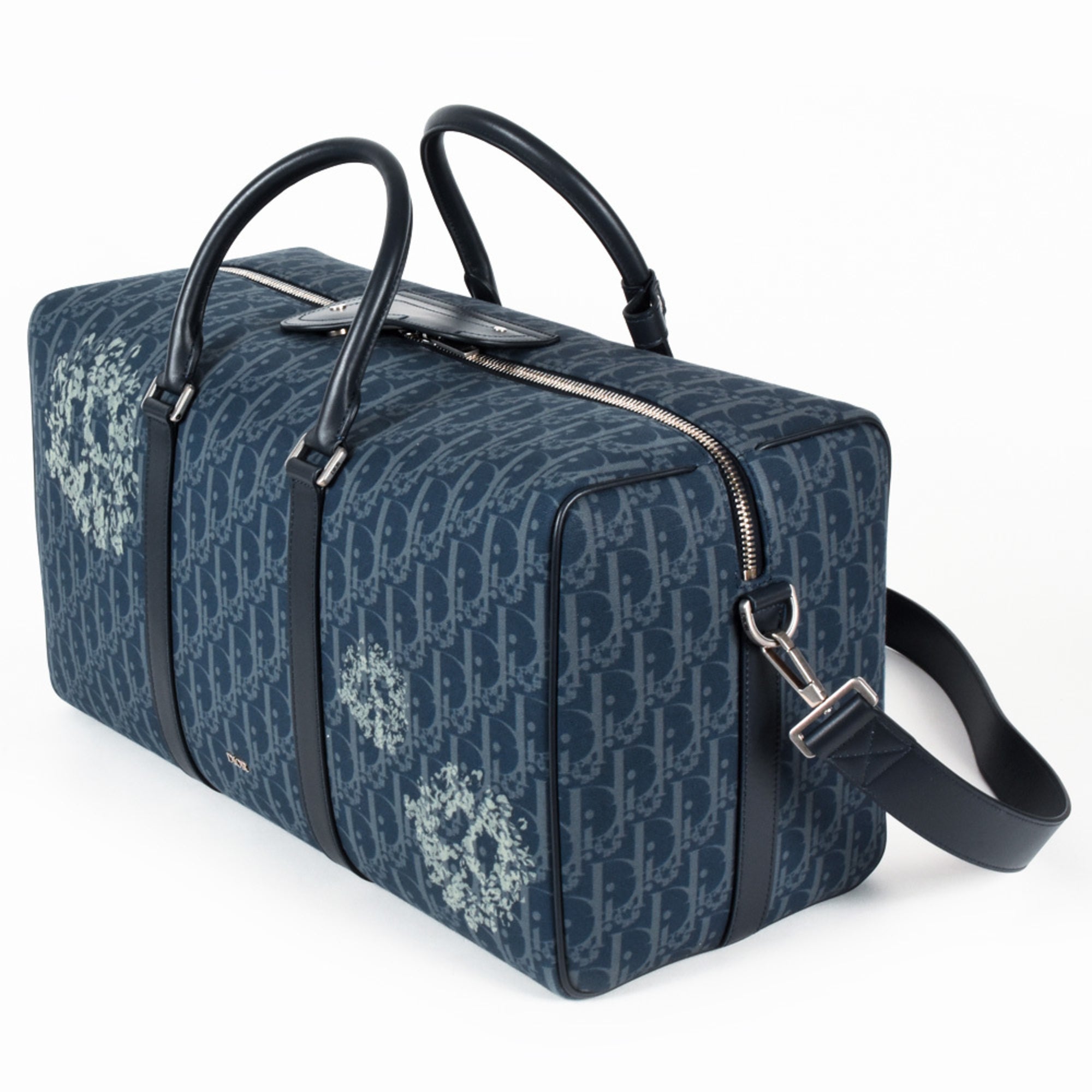 Christian Dior Navy Leather Cotton Denim Boston Bag (Pre-Owned)