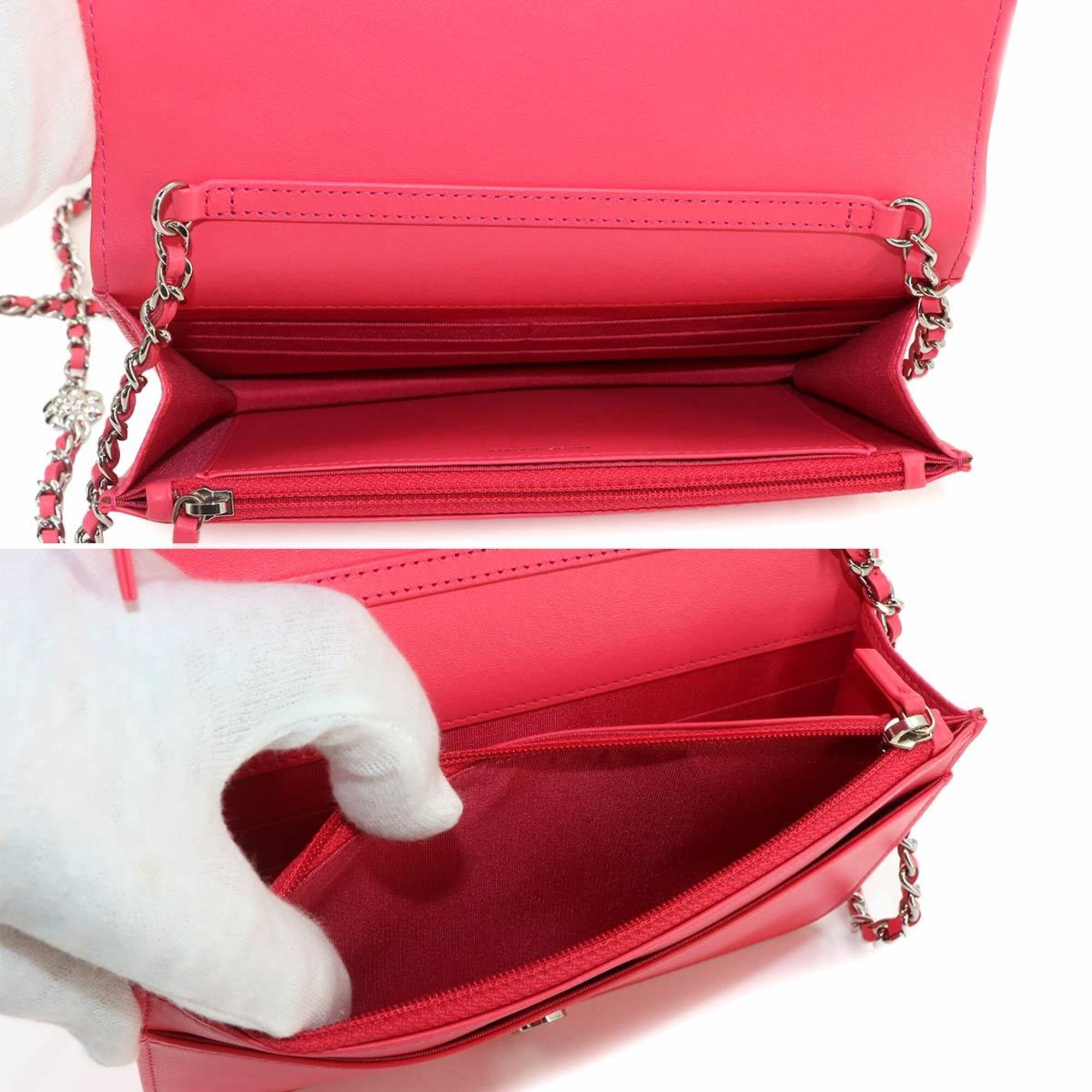 Chanel Pink Leather Chain/Shoulder Wallet (Pre-Owned)