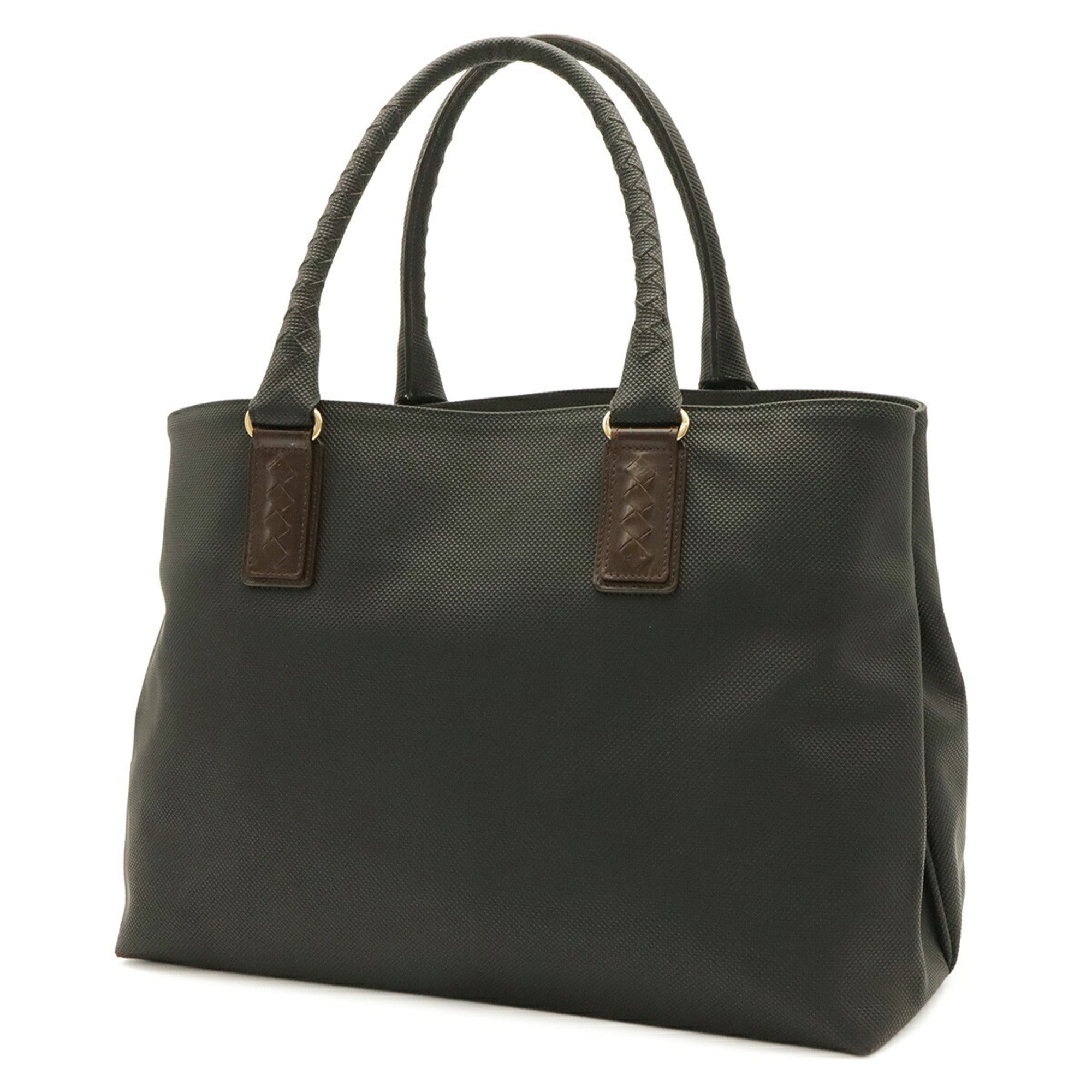 Bottega Veneta Black Dark Brown Coated Canvas Leather Shoulder Bag Tote Bag (Pre-Owned)