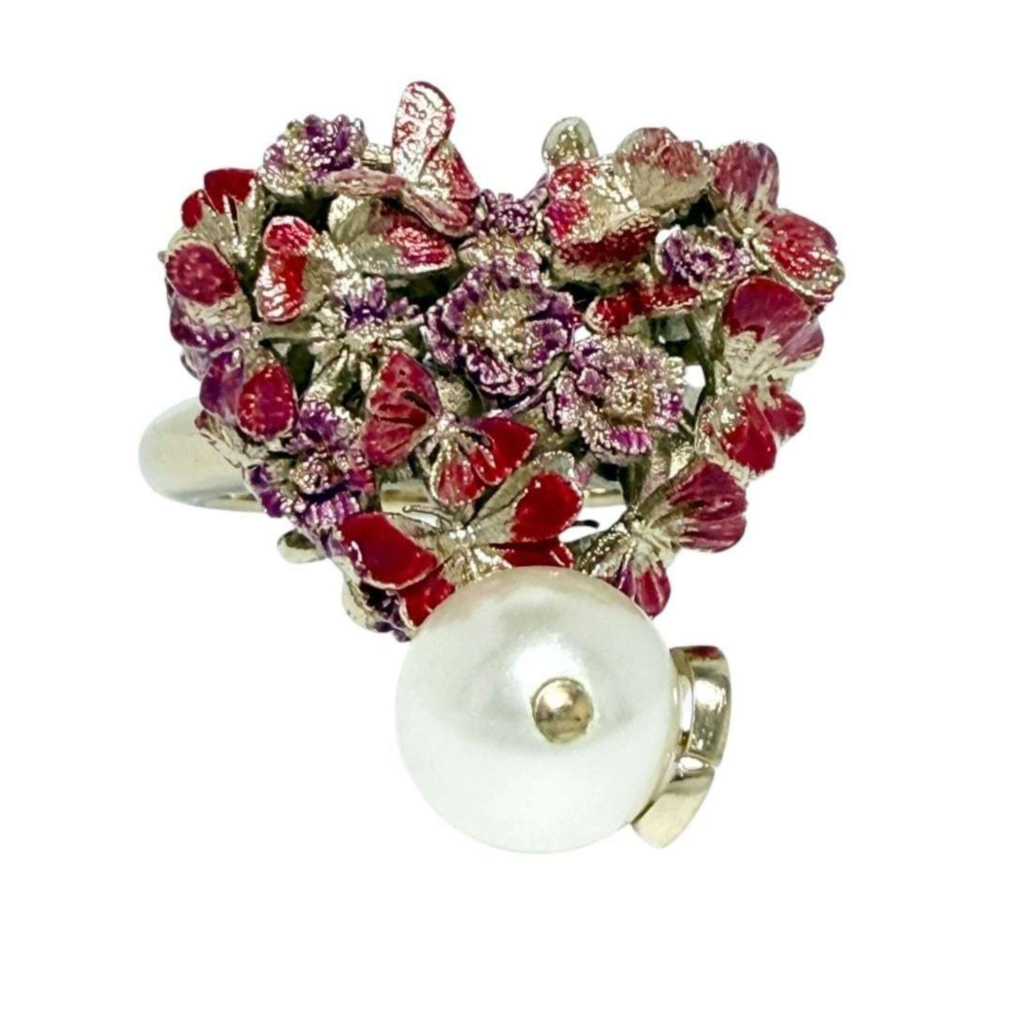 Christian Dior Artificial Pearl Metal Band Ring (Pre-Owned)