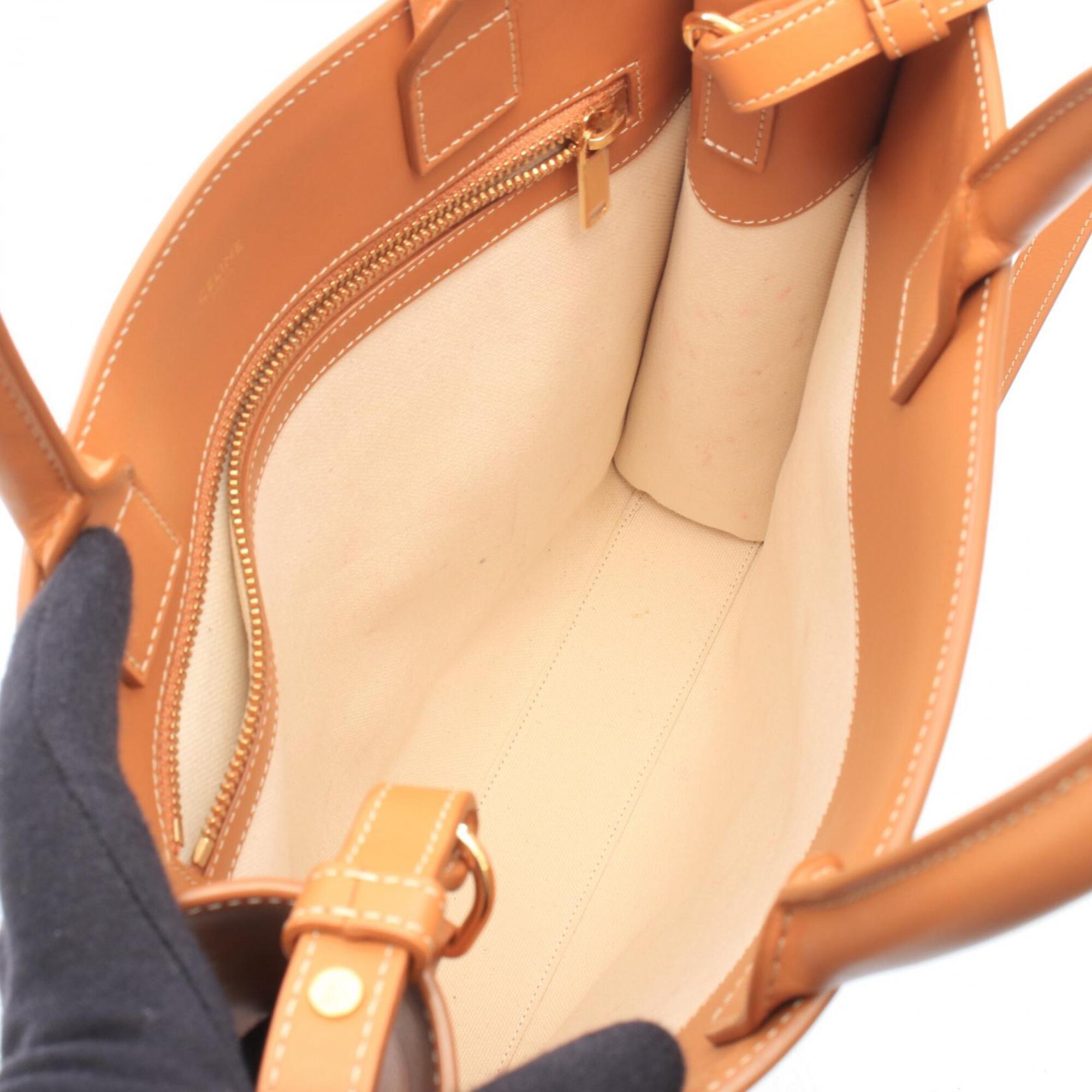 Celine Brown Ivory Canvas Leather Handbag Tote Bag (Pre-Owned)