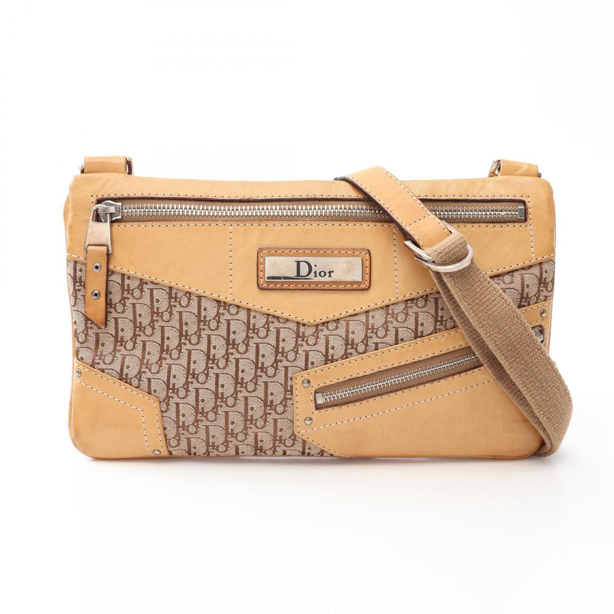 Christian Dior Beige Canvas Leather Handbag Shoulder Bag (Pre-Owned)