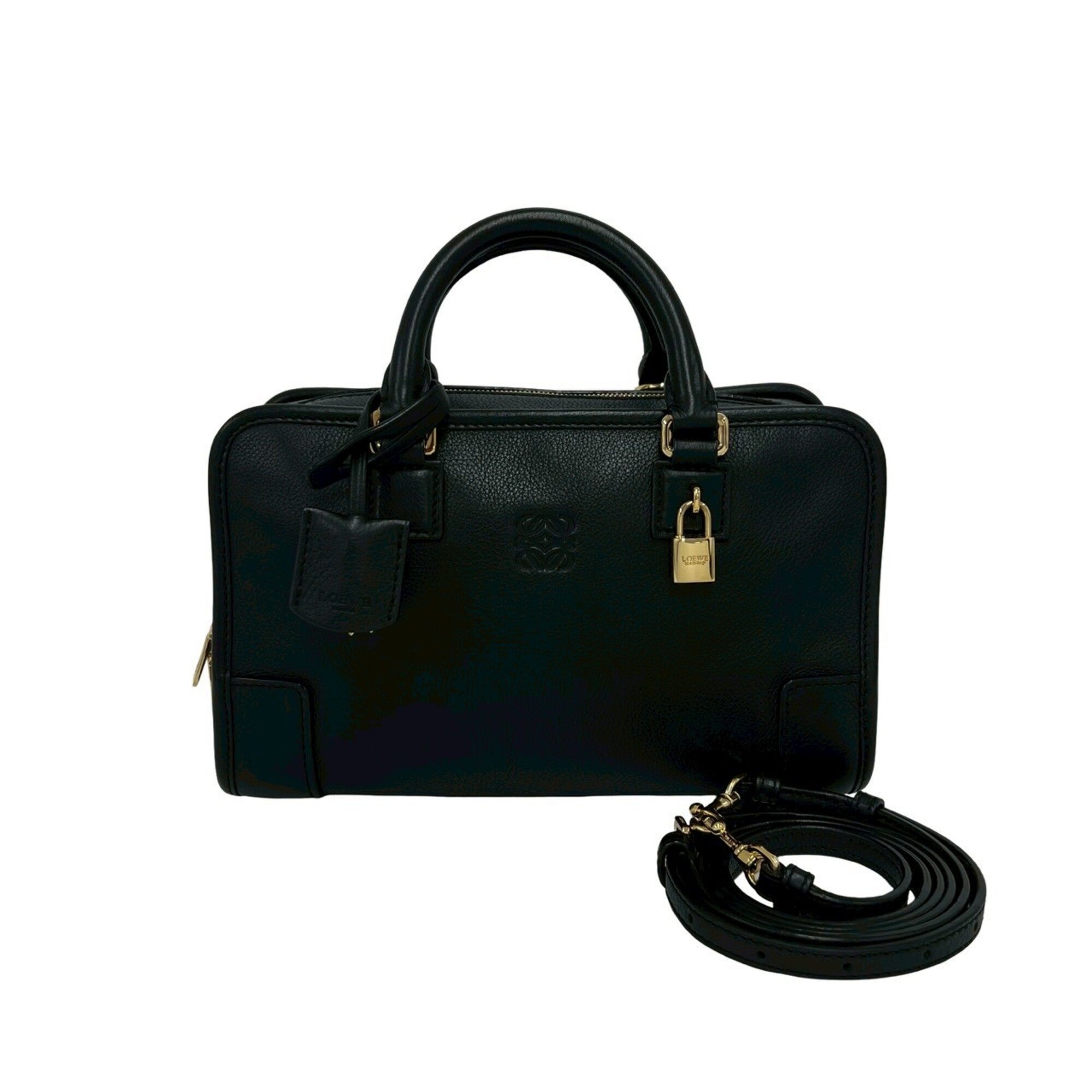 Loewe Black Leather Boston Bag Handbag Shoulder Bag (Pre-Owned)