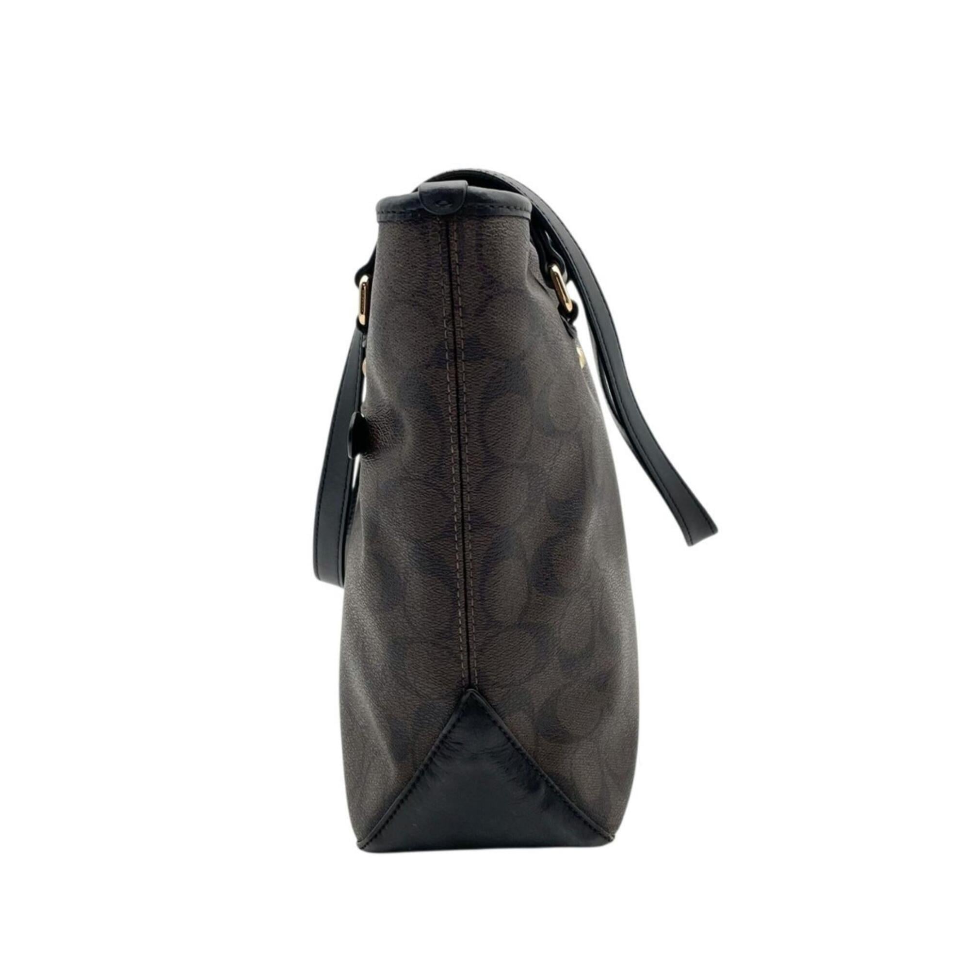 Coach Black Brown Pvc Leather Tote Bag (Pre-Owned)