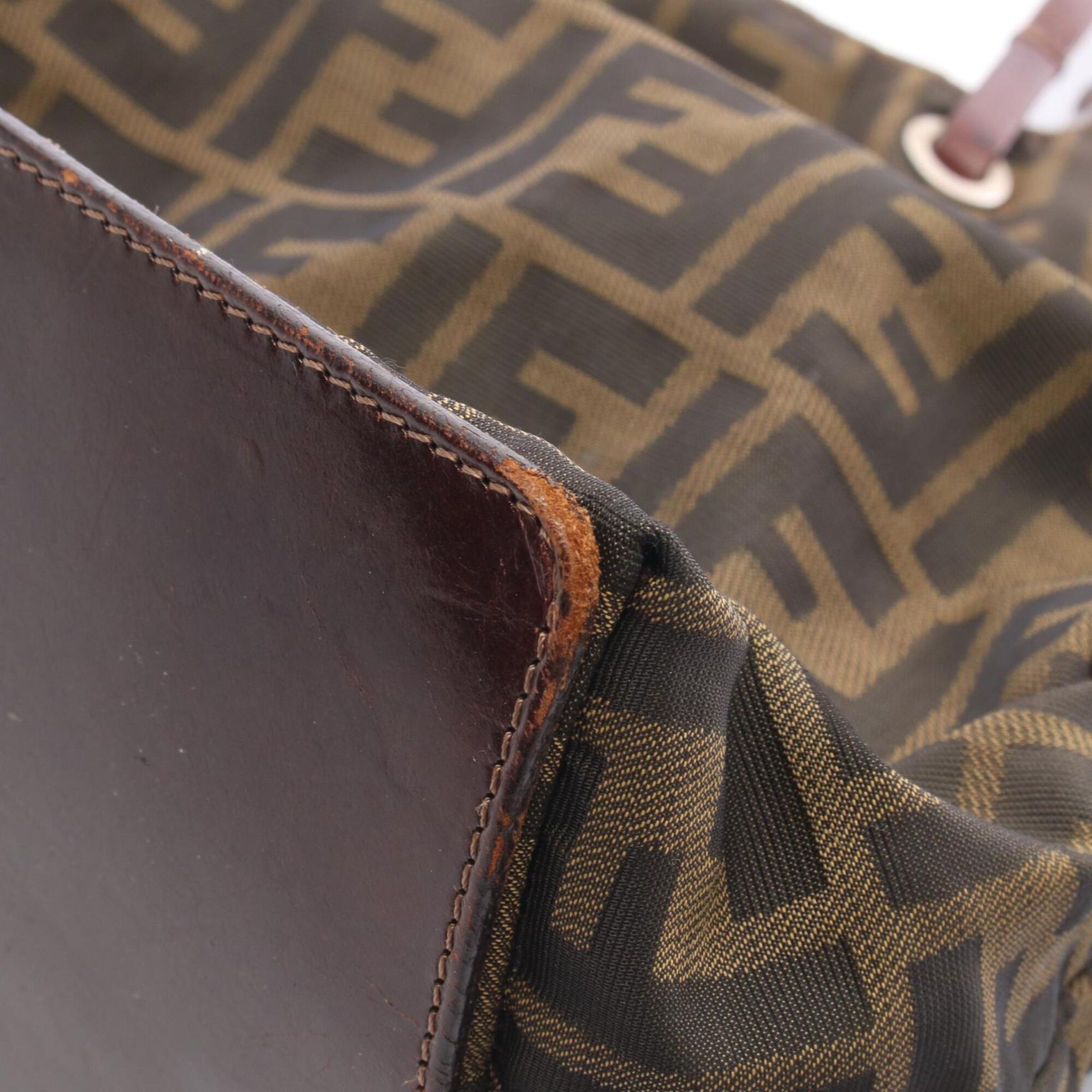 Fendi Black Brown Nylon Leather Handbag Tote Bag (Pre-Owned)