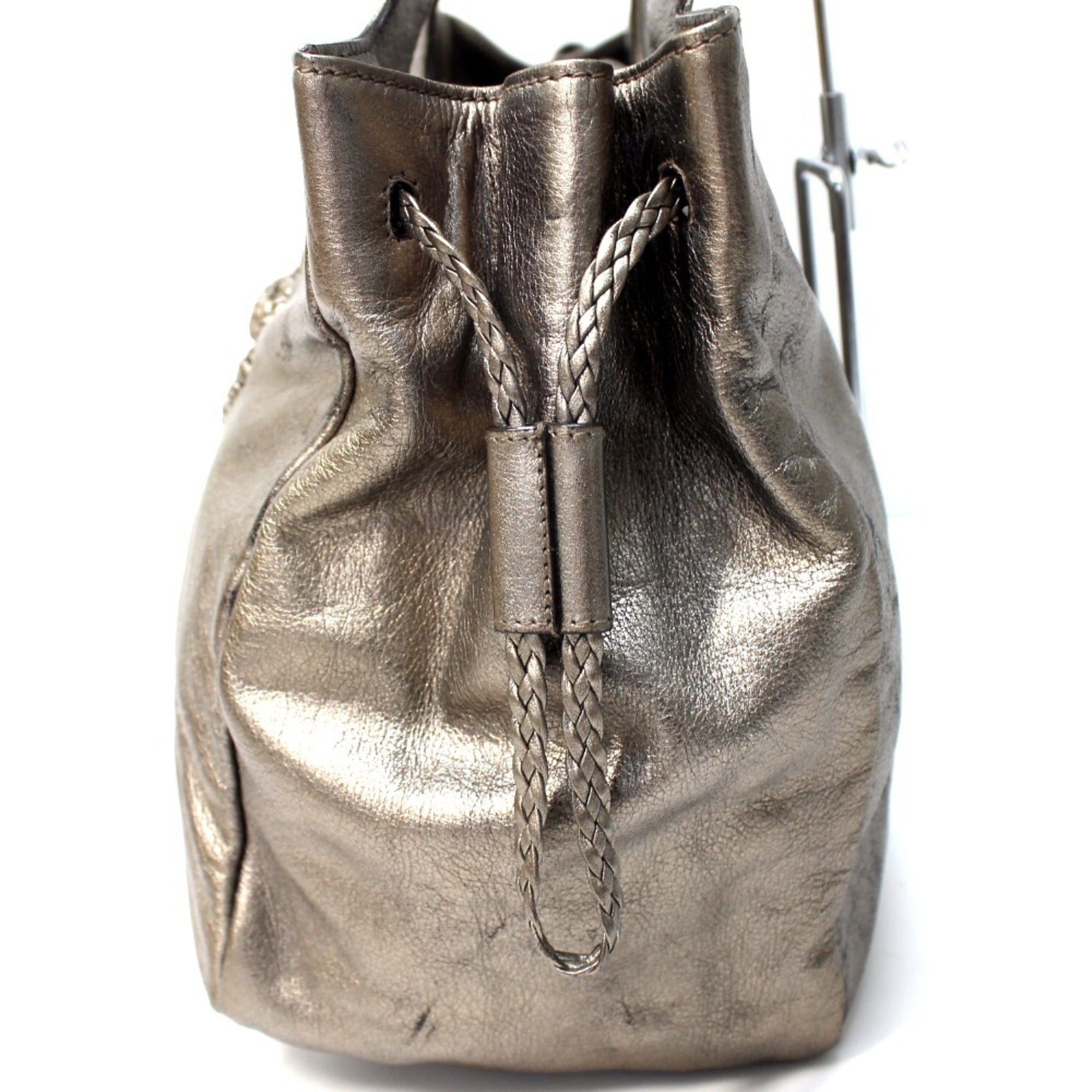 Salvatore Ferragamo Gancini Bronze Gray Leather Handbag Shoulder Bag Tote Bag (Pre-Owned)