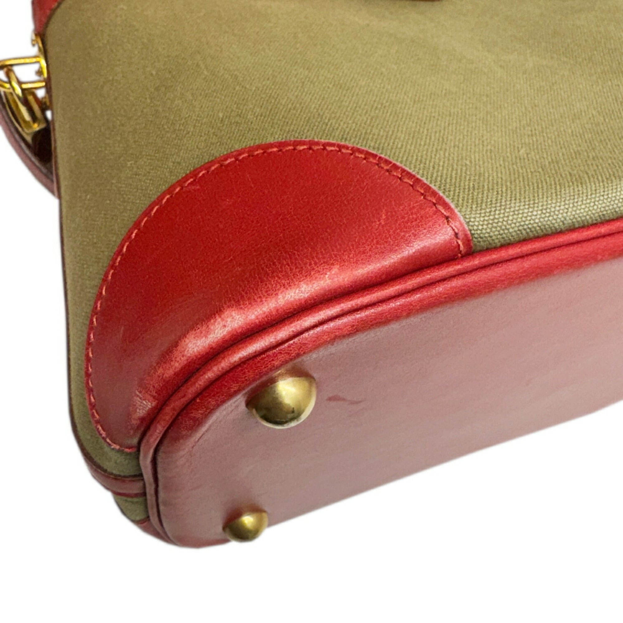 Hermes Khaki Rouge Garance Toile Officier Box Calf Leather Handbag Shoulder Bag (Pre-Owned)