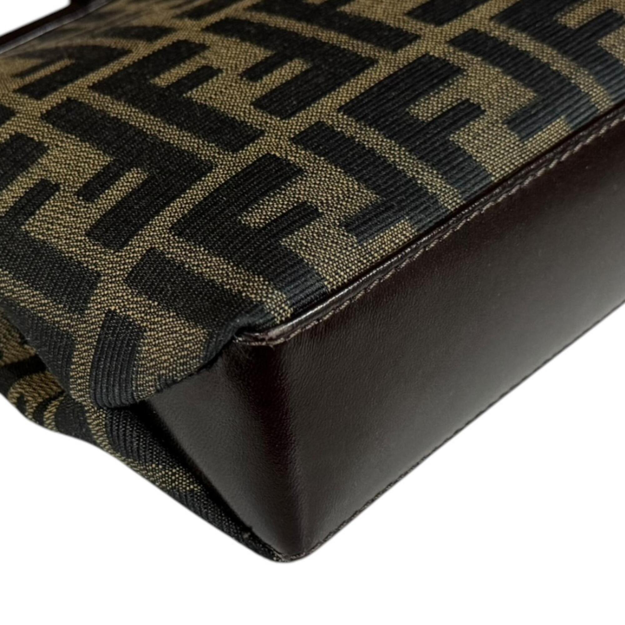 Fendi Zucca Black Brown Canvas Handbag Shoulder Bag (Pre-Owned)