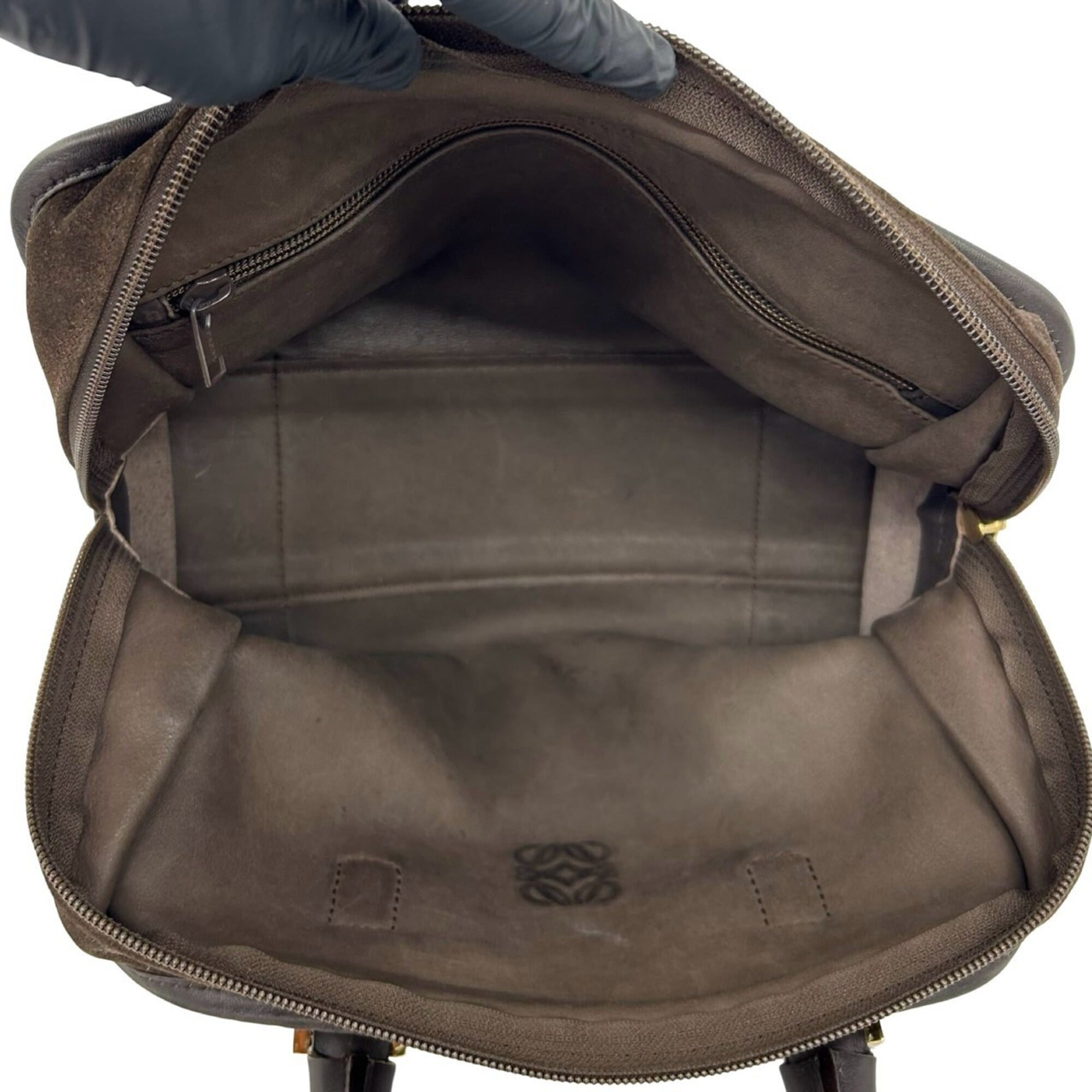 Loewe Brown Suede Leather Boston Bag Handbag (Pre-Owned)