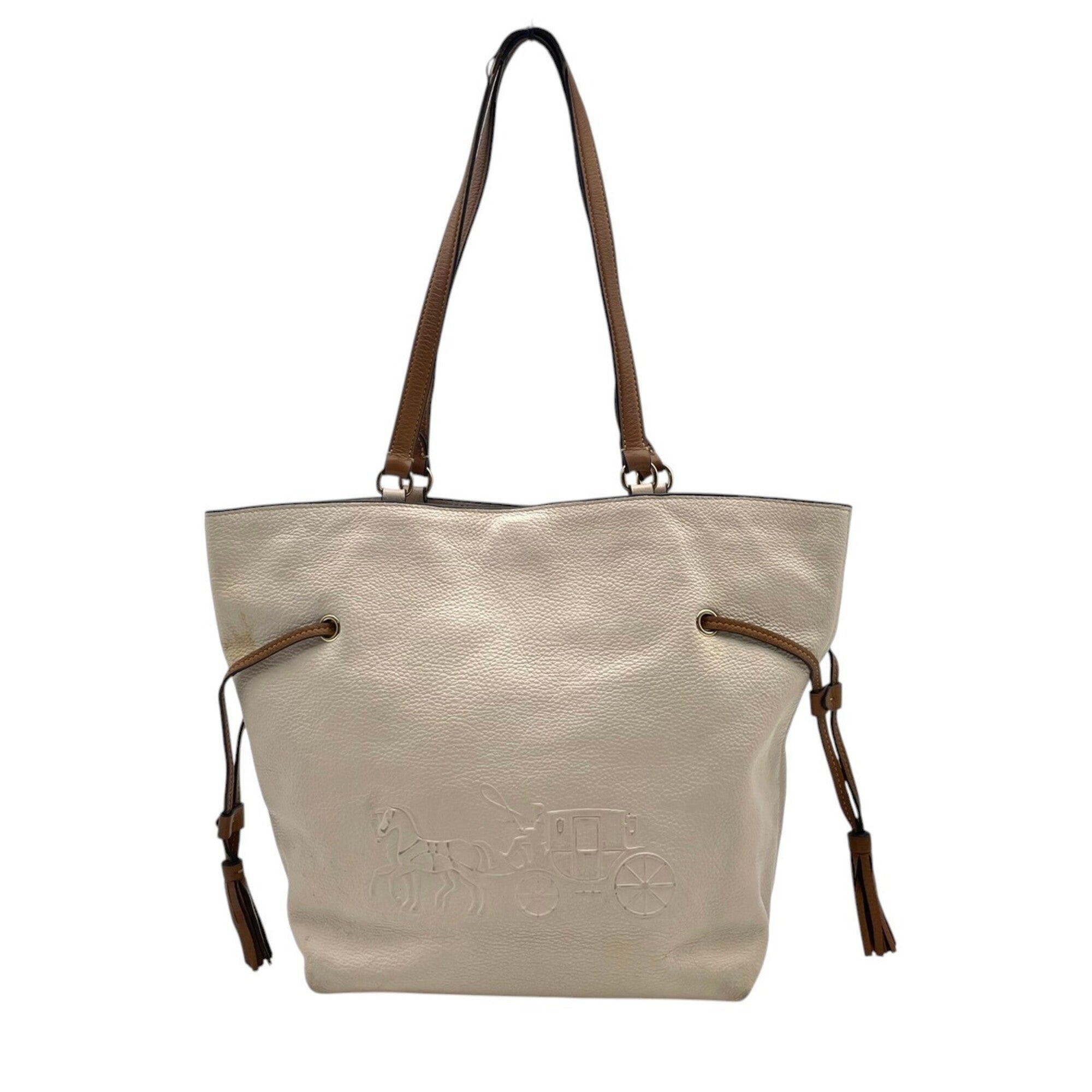 Coach Brown Ivory Leather Handbag Tote Bag (Pre-Owned)