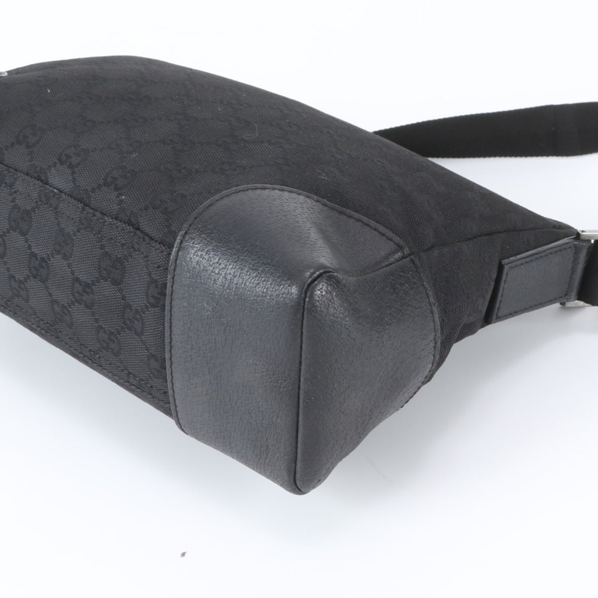 Gucci Black Leather Canvas Messenger Bag Shoulder Bag Tote Bag (Pre-Owned)