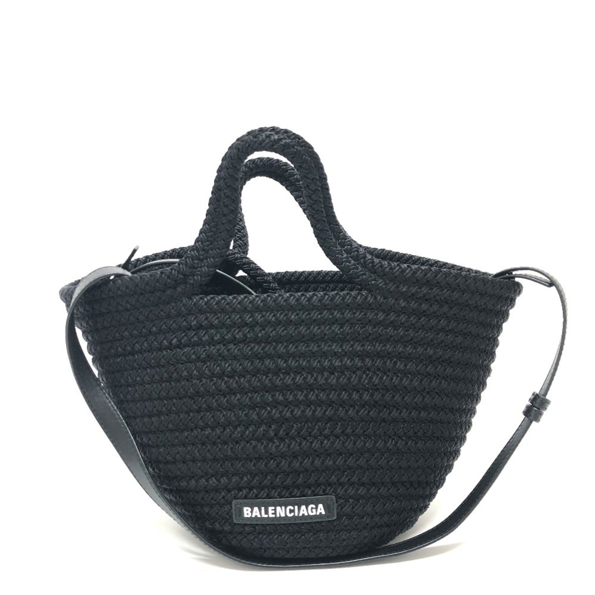 Balenciaga Black Nylon Leather Basket Shoulder Bag (Pre-Owned)