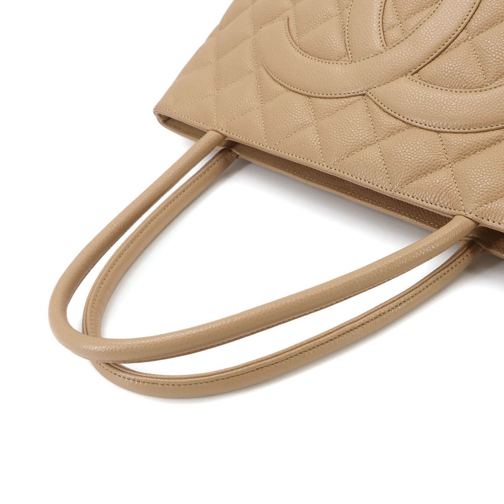 Chanel Beige Grained Calfskin Handbag Tote Bag (Pre-Owned)