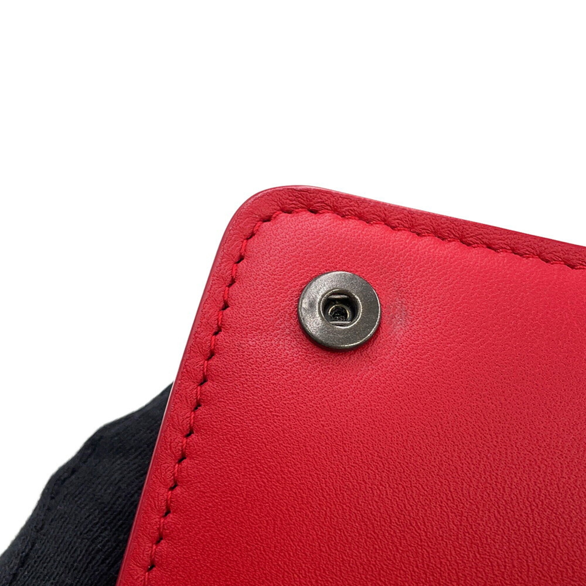 Bottega Veneta Red Color Leather Chain/Shoulder Wallet (Pre-Owned)