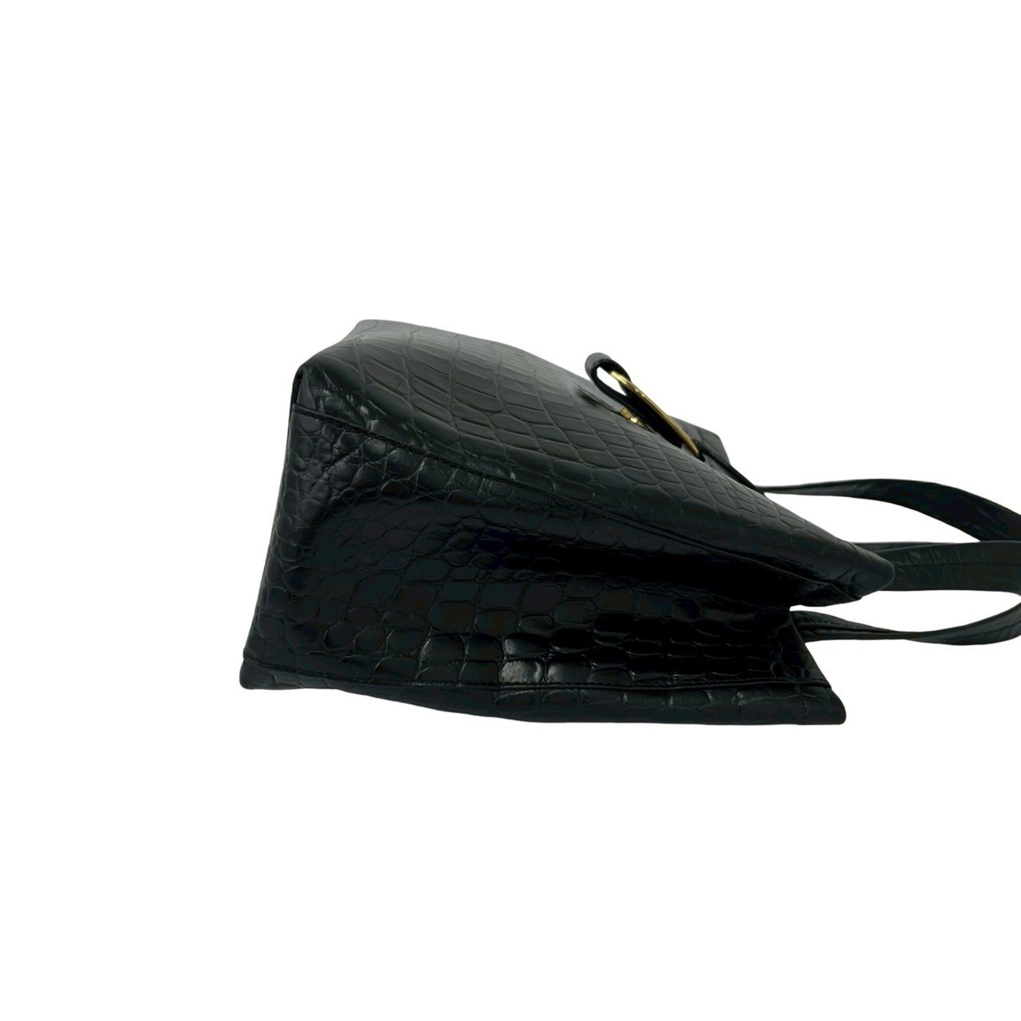 Salvatore Ferragamo Black Leather Handbag Tote Bag (Pre-Owned)