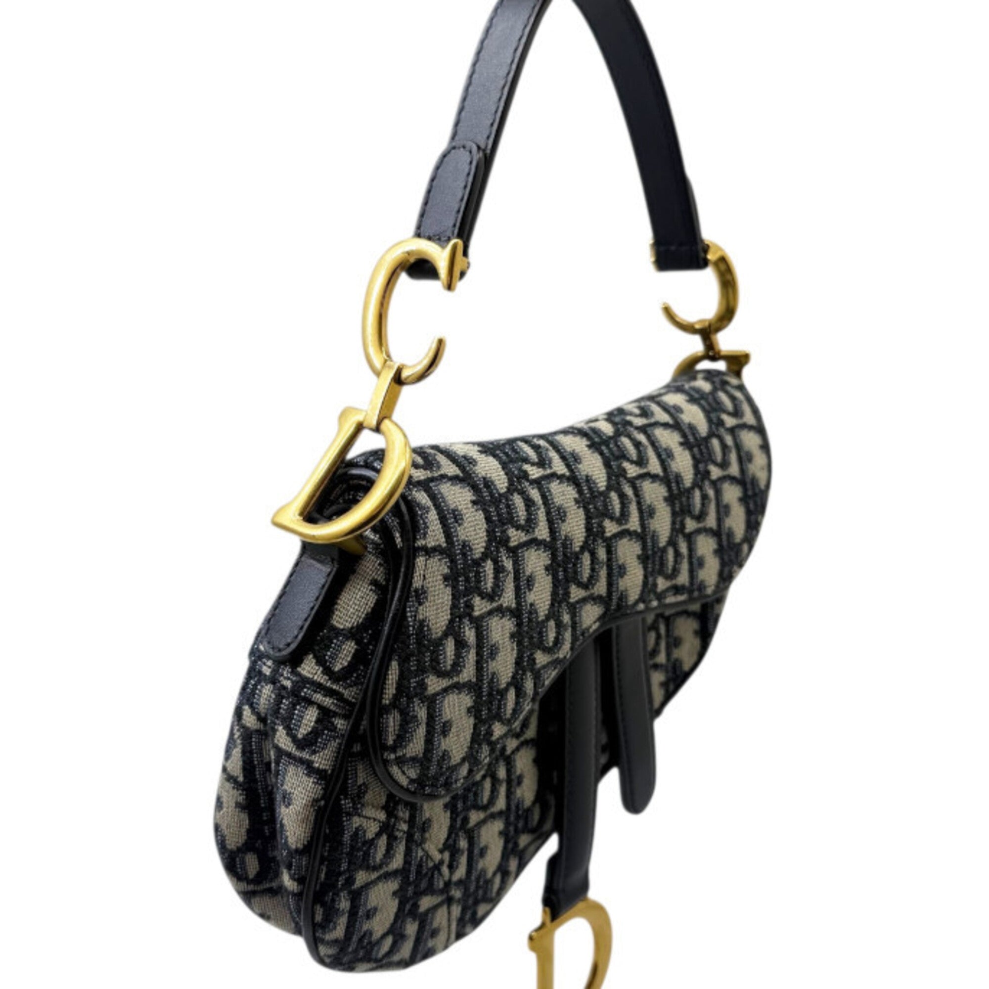 Christian Dior Navy Canvas Leather Handbag Saddle Bag (Pre-Owned)