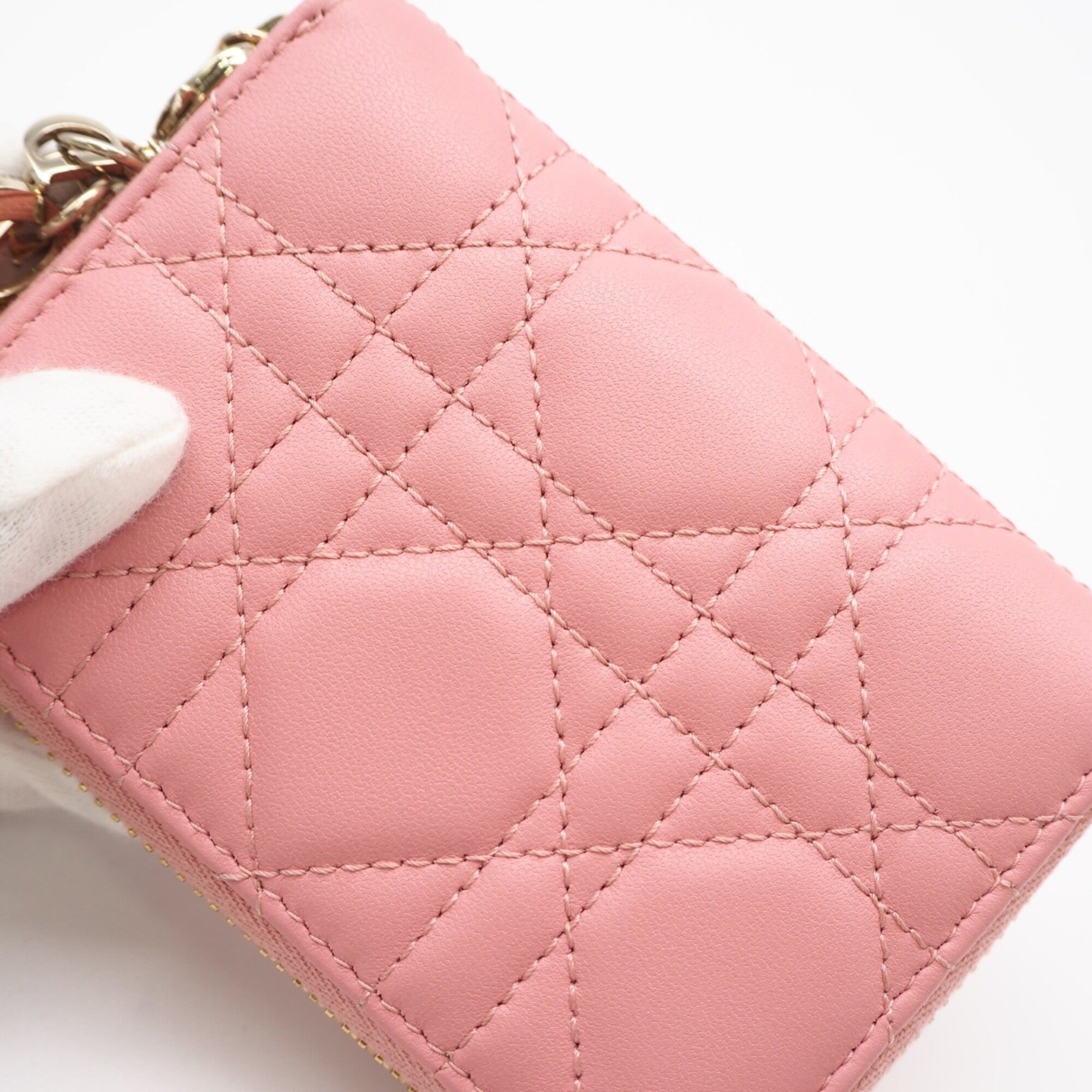 Christian Dior Cannage/Lady Dior Pink Leather Coin Purse/Coin Case (Pre-Owned)
