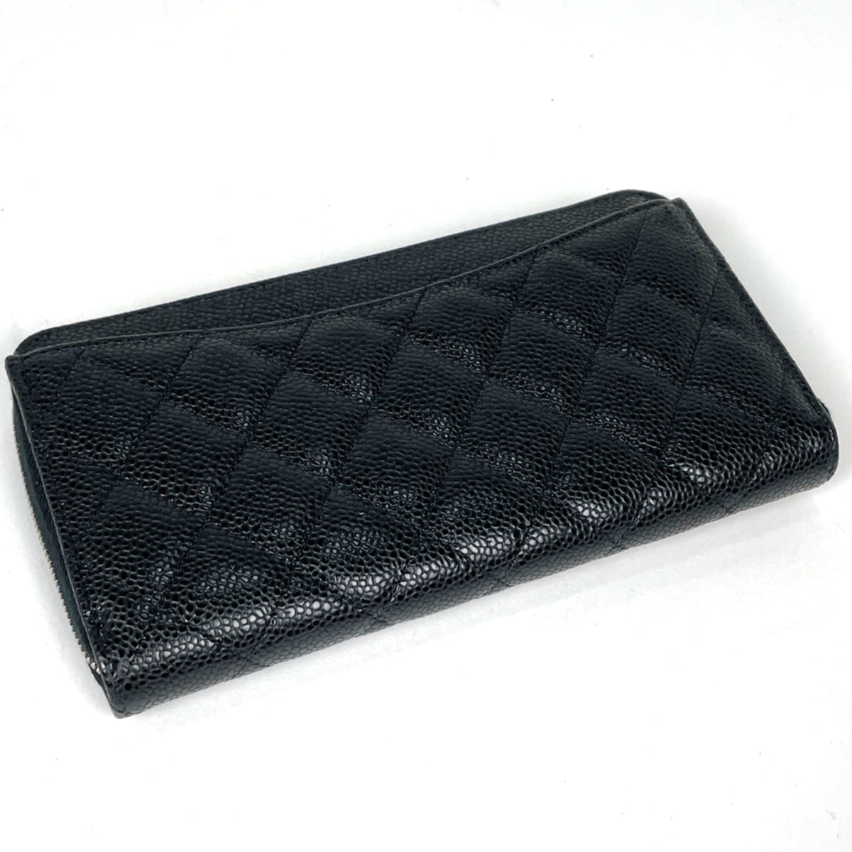 Chanel Black Grained Calfskin Long Wallet (Bi-Fold) (Pre-Owned)