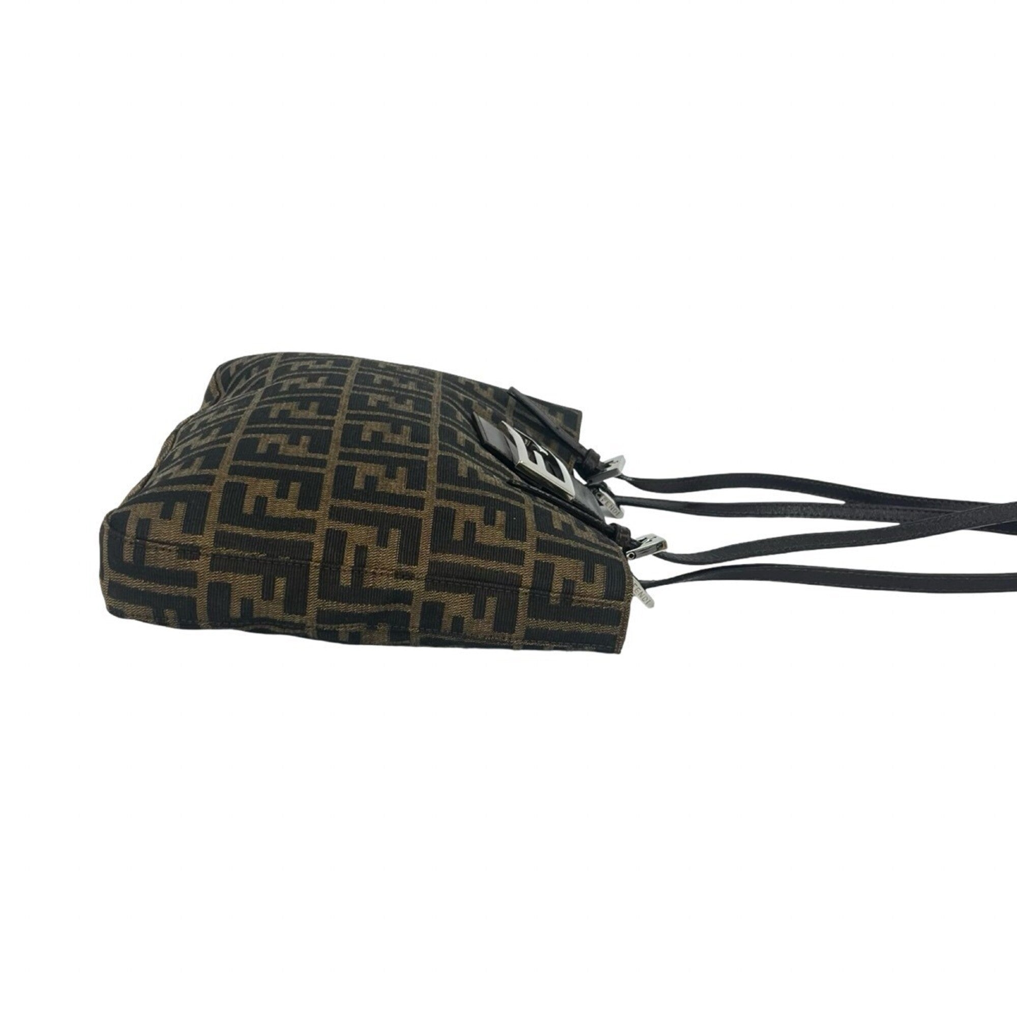 Fendi Black Brown Canvas Leather Shoulder Bag Tote Bag (Pre-Owned)