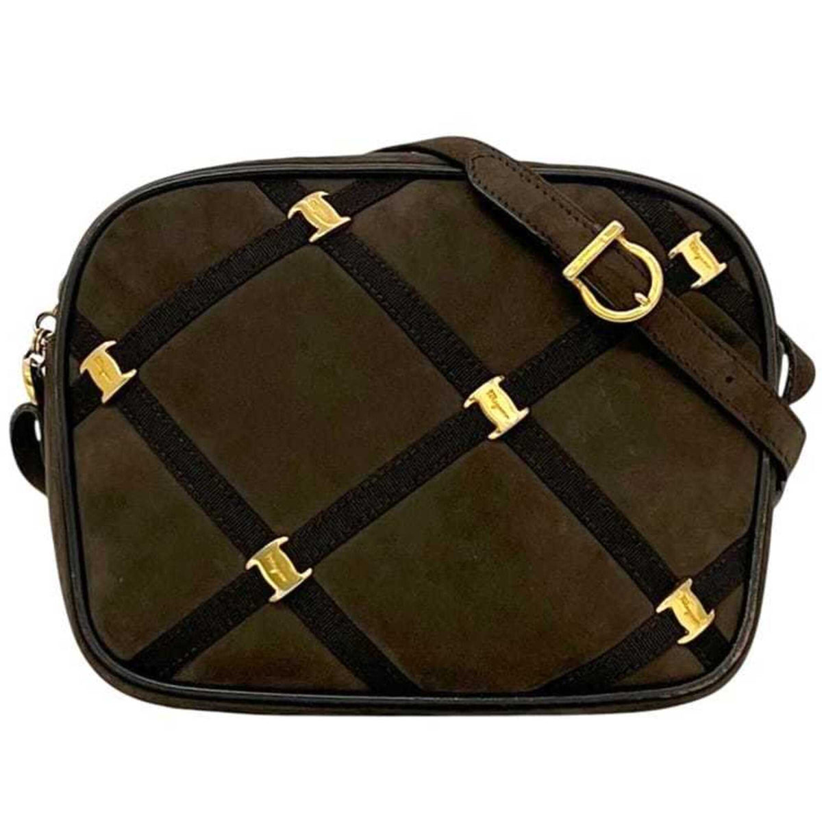 Salvatore Ferragamo Vara Brown Suede Leather Shoulder Bag (Pre-Owned)