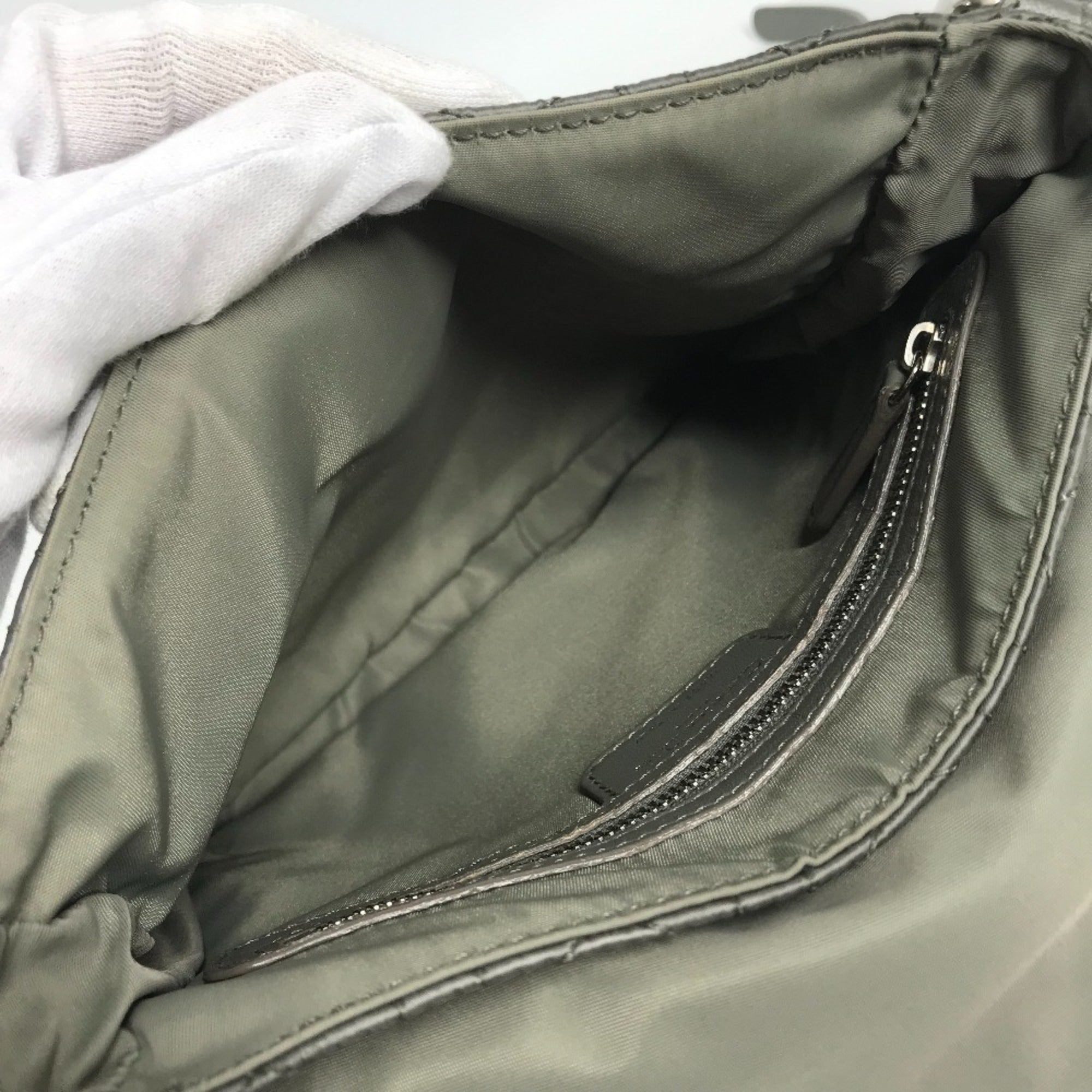 Christian Dior Gray Nylon Leather Pochette Shoulder Bag (Pre-Owned)