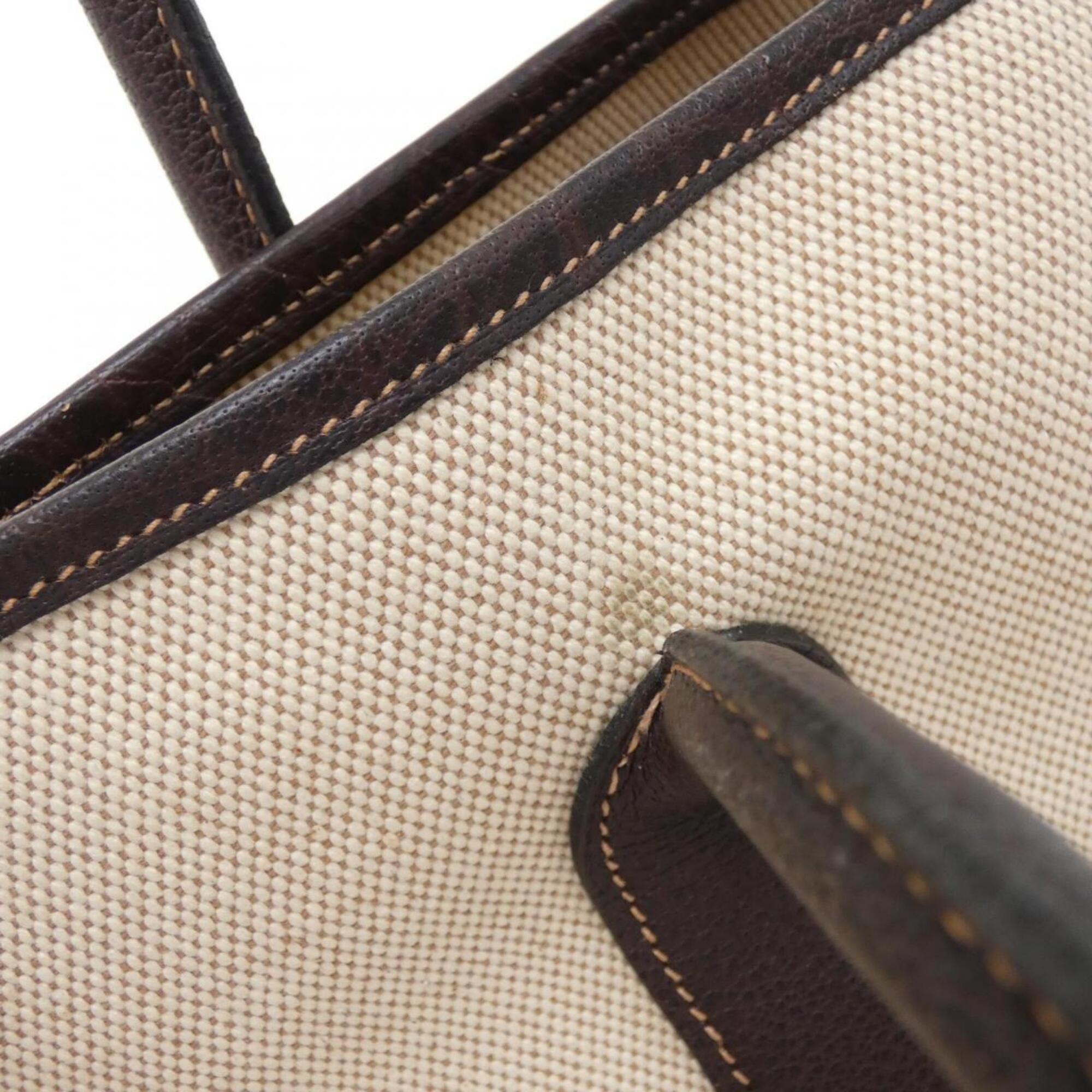 Hermes Brown Toile H Buffle Skipper Leather Handbag (Pre-Owned)