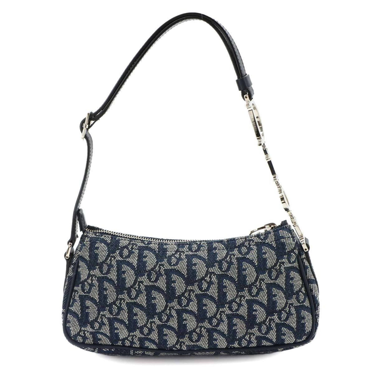 Christian Dior Navy Canvas Leather Handbag Shoulder Bag (Pre-Owned)