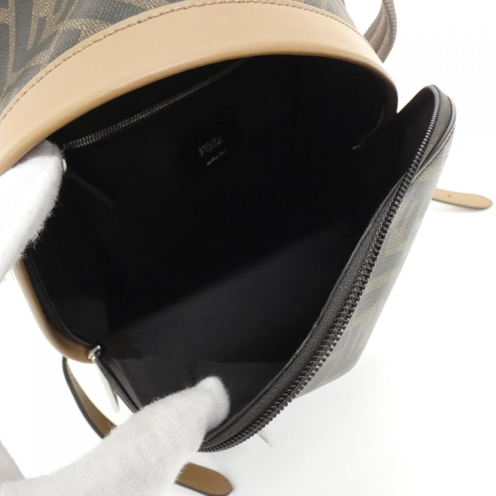 Fendi Brown Sand Coated Canvas Leather Backpack (Pre-Owned)