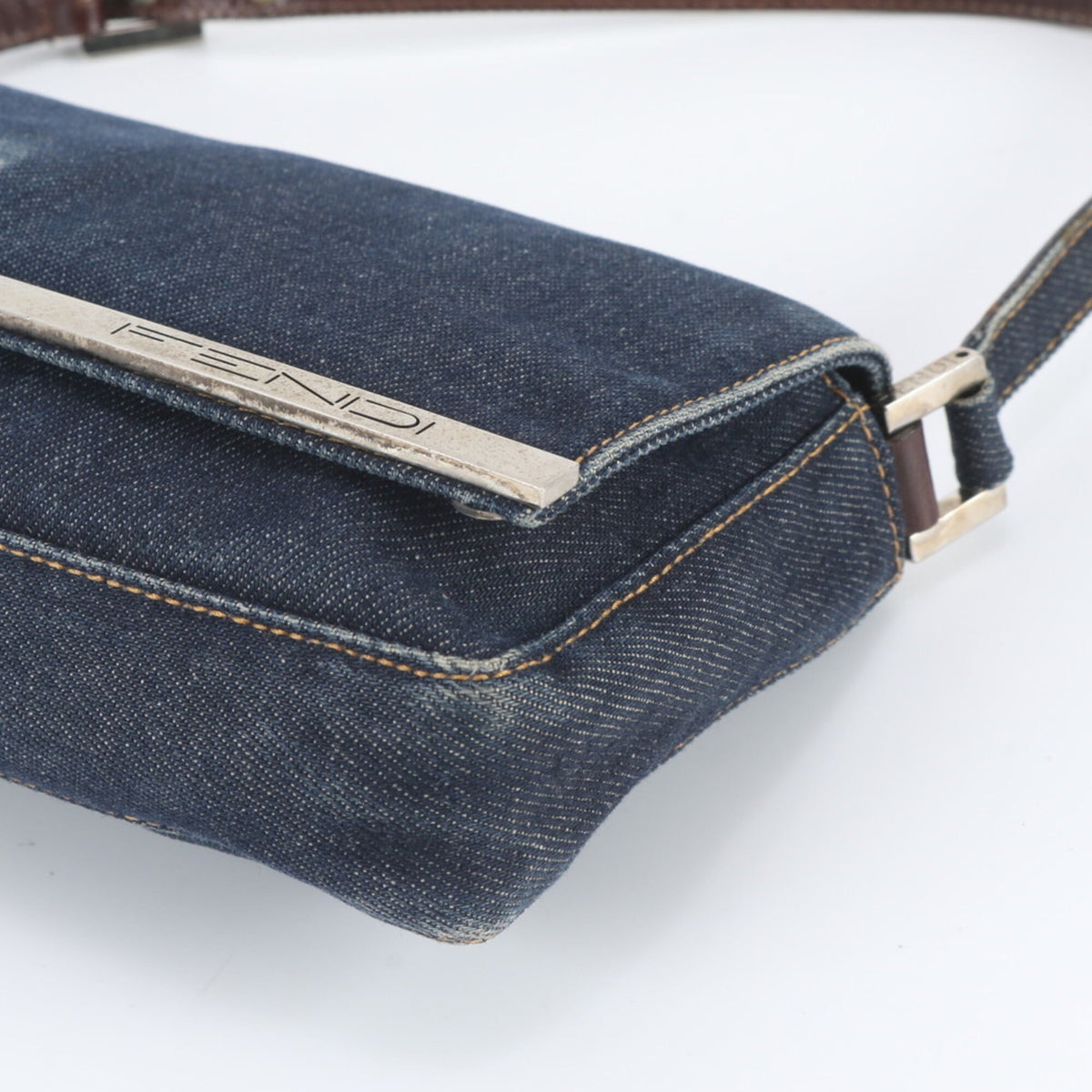 Fendi Navy Leather Canvas Handbag Shoulder Bag Tote Bag (Pre-Owned)