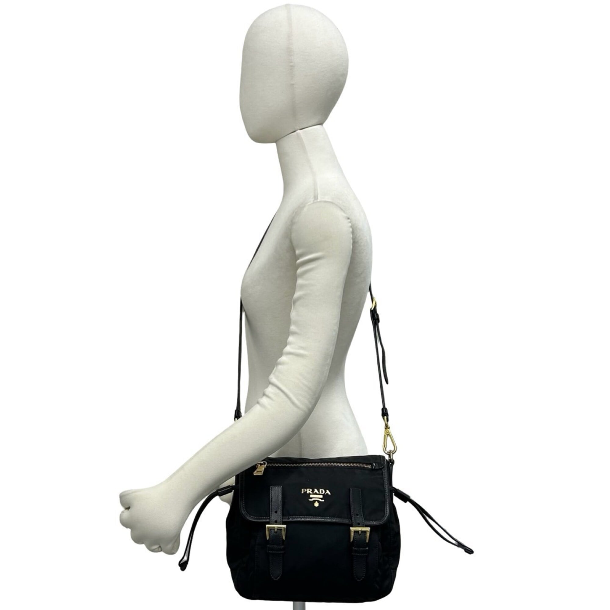Prada Black Nylon Leather Pochette Shoulder Bag (Pre-Owned)