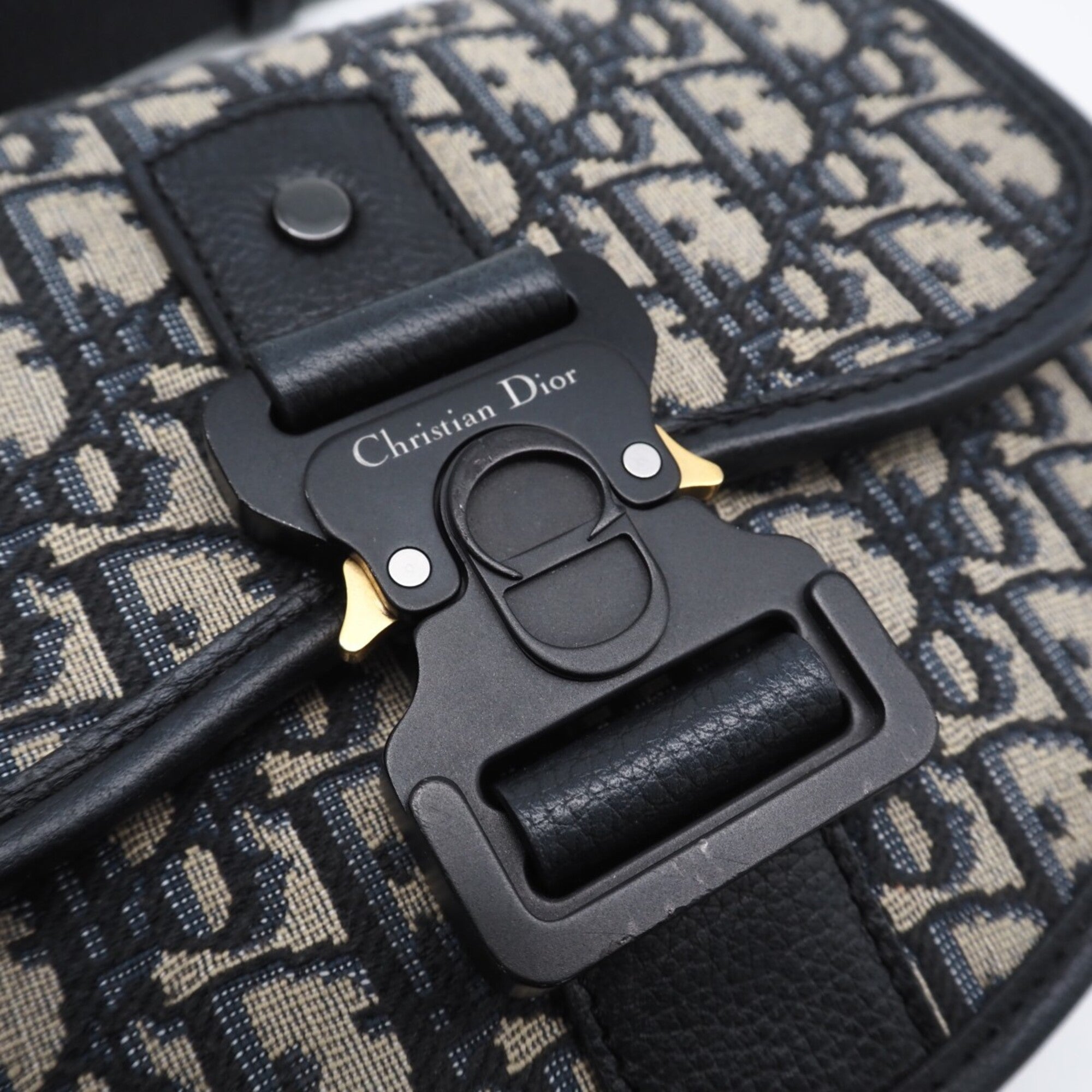 Christian Dior Gray Navy Cotton Canvas Shoulder Bag (Pre-Owned)
