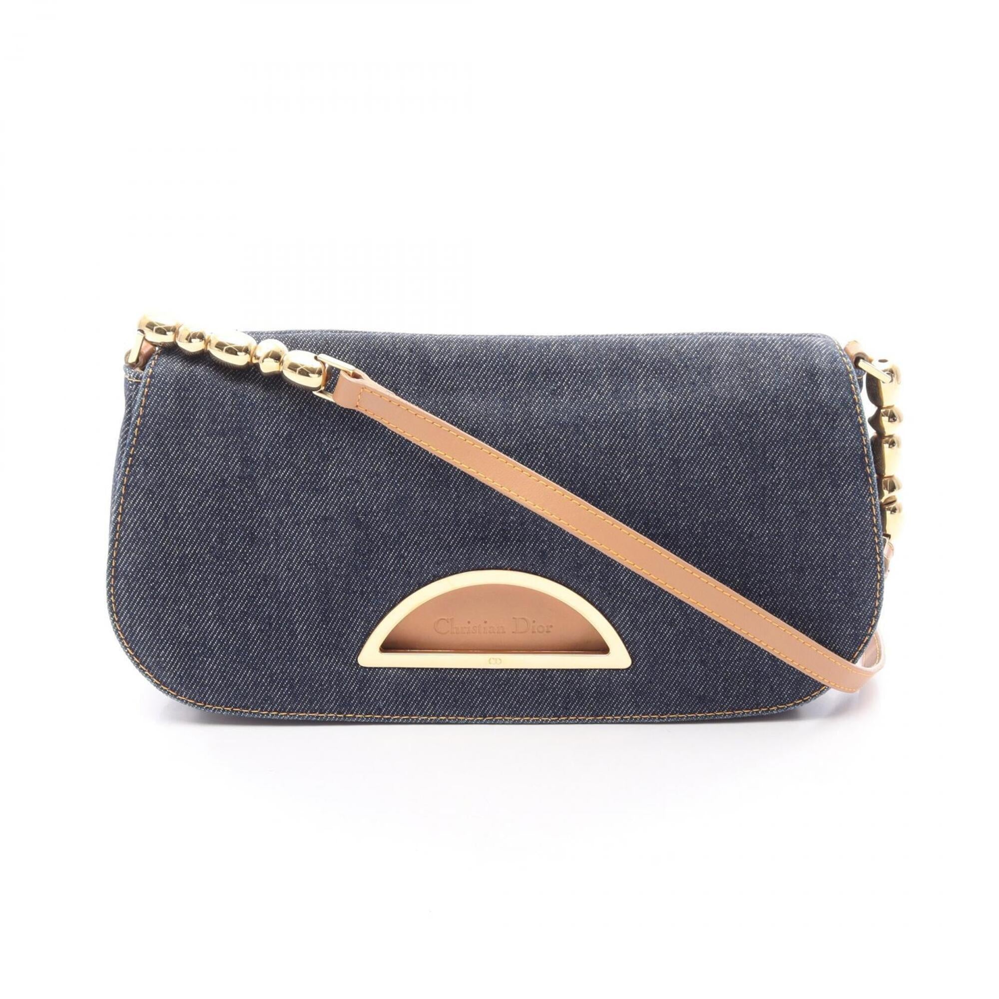 Christian Dior Beige Navy Denim Leather Handbag Shoulder Bag (Pre-Owned)
