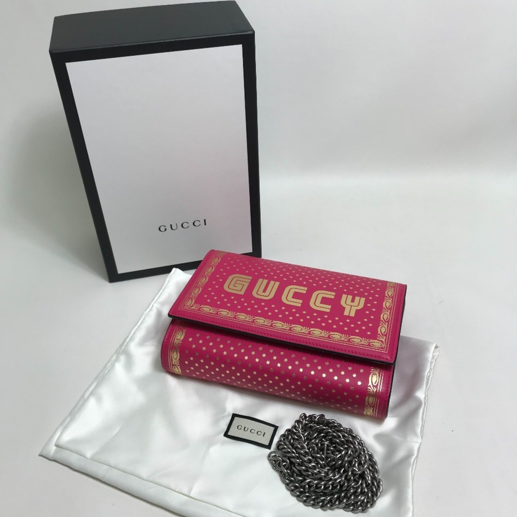 Gucci Pink Leather Chain/Shoulder Wallet (Pre-Owned)