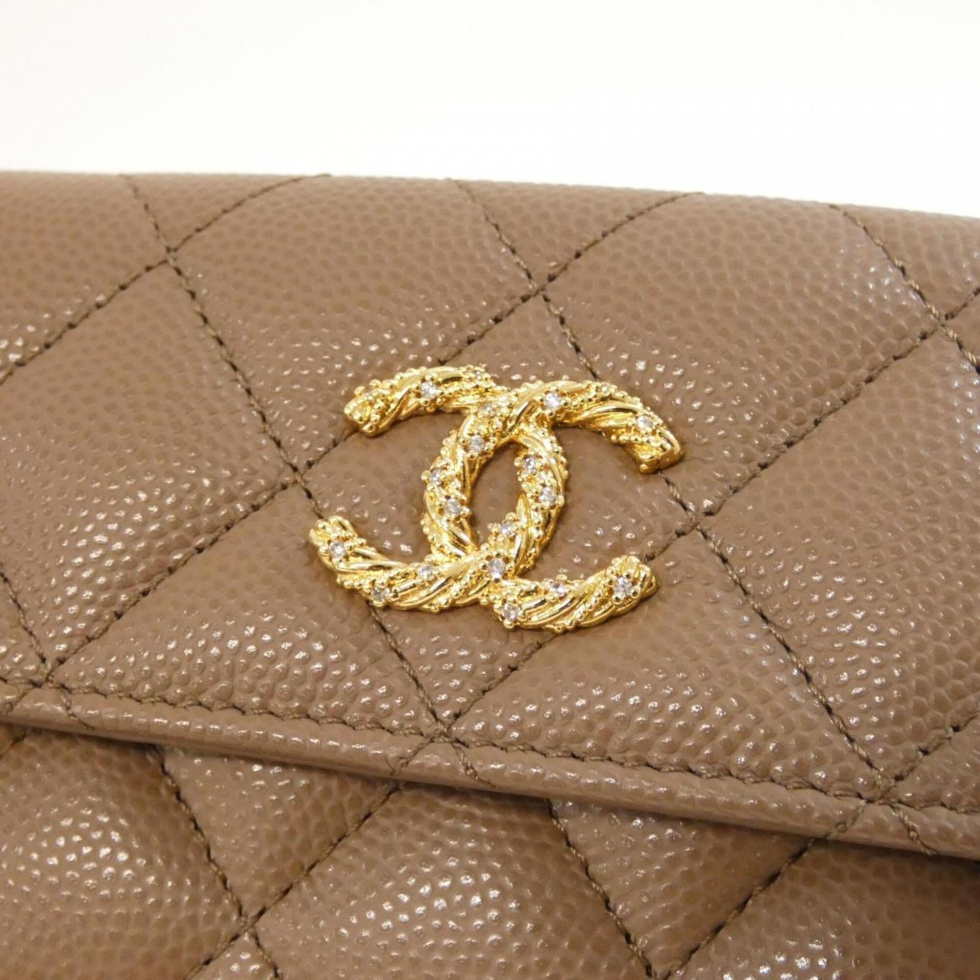 Chanel Dark Beige Grained Calfskin Wallet (Tri-Fold) (Pre-Owned)