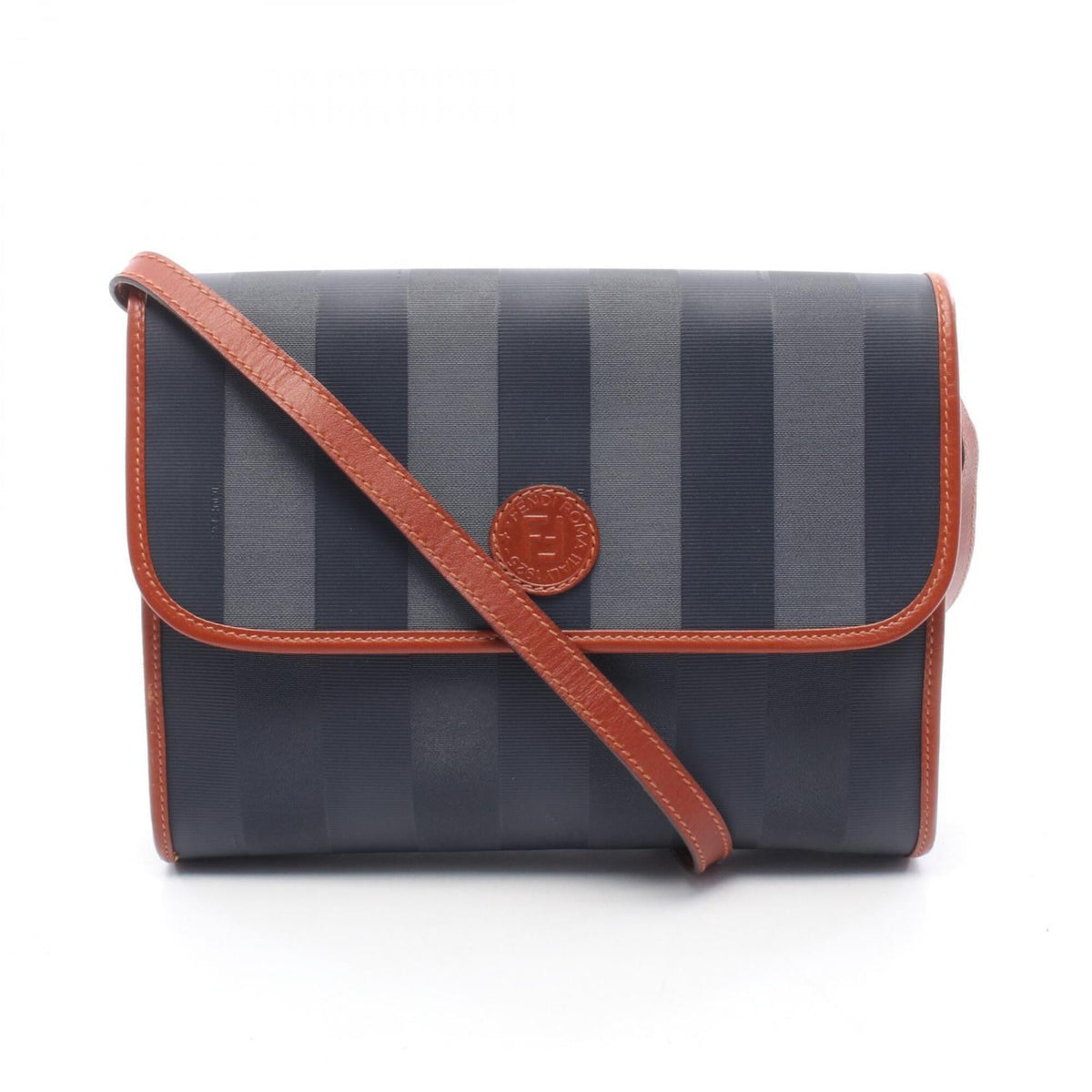 Fendi Brown Navy Coated Canvas Leather Handbag Shoulder Bag (Pre-Owned)