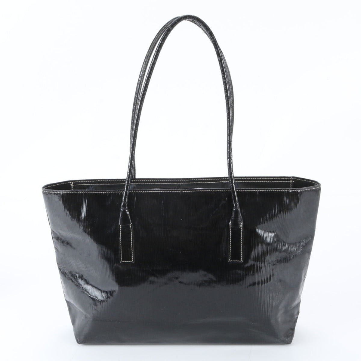Prada Black Leather Coated Canvas Handbag Shoulder Bag Tote Bag (Pre-Owned)