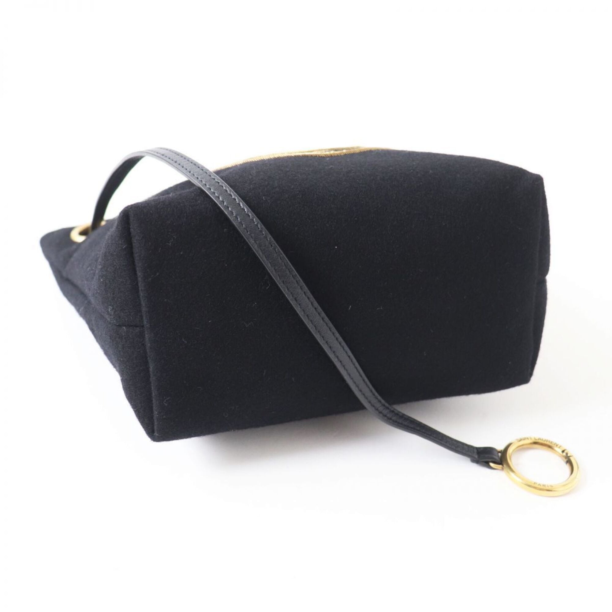 Saint Laurent Black Gold Wool Leather Pouch (Pre-Owned)