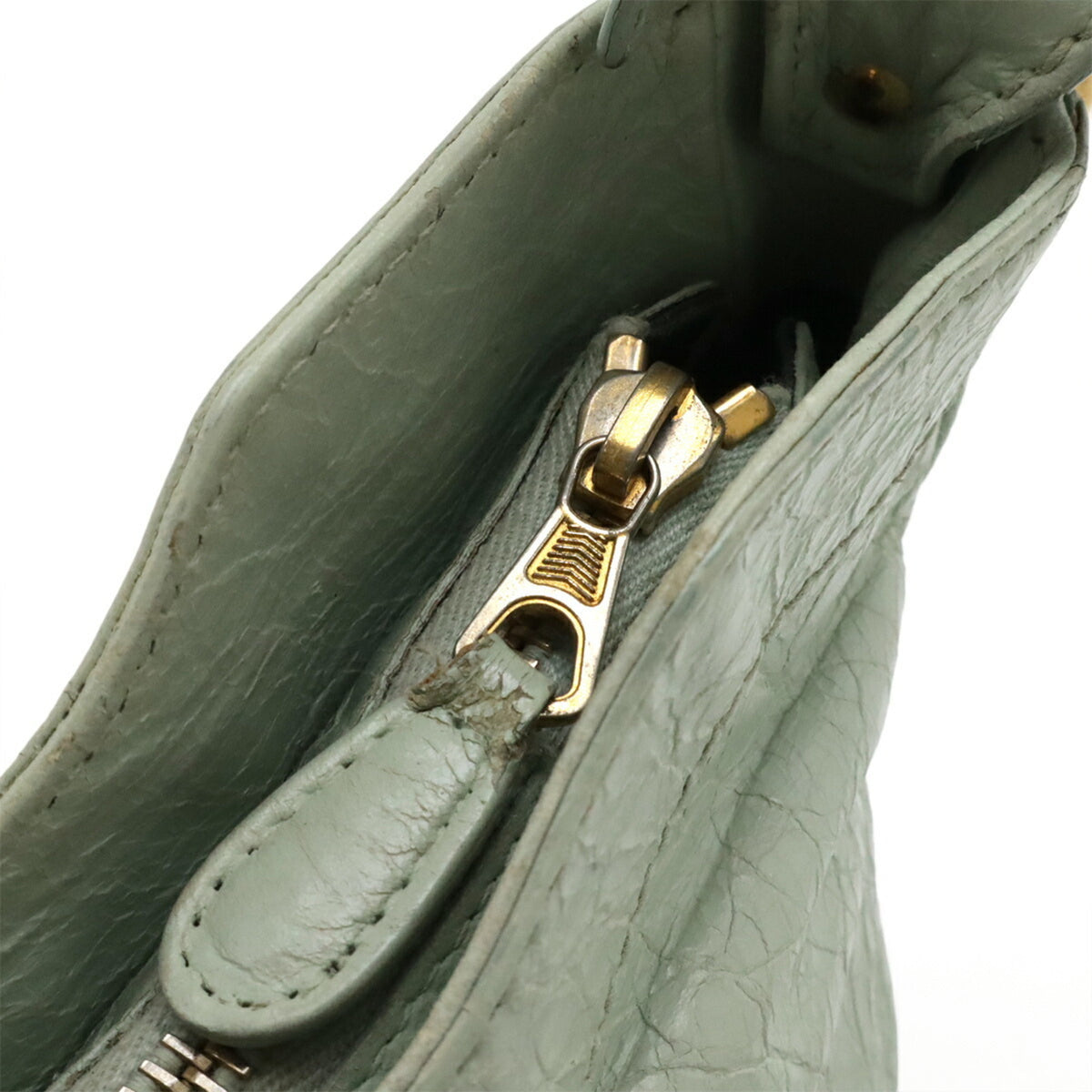 Balenciaga Light Green Leather Clutch Bag Pochette Shoulder Bag (Pre-Owned)