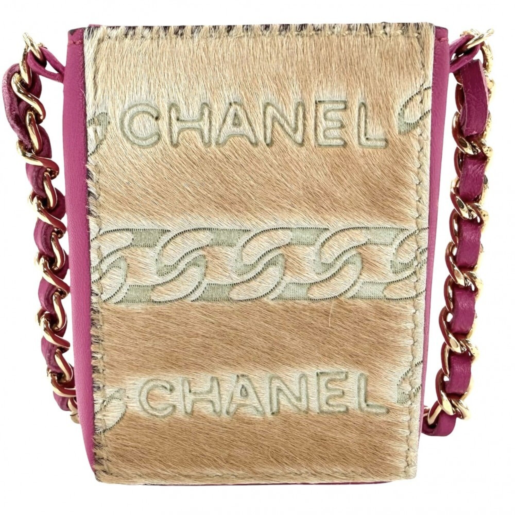 Chanel Beige Beige Gold Pink Beige Leather Pouch (Pre-Owned)